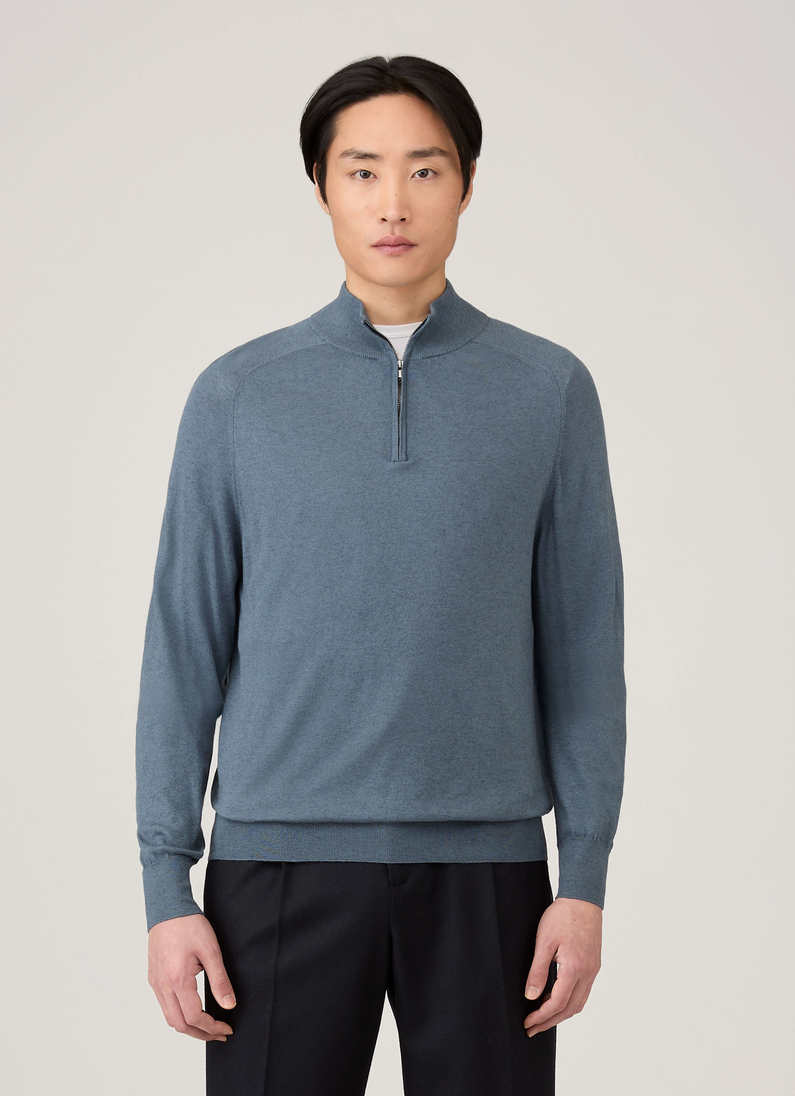 Men's Sea Island Cashmere Half Zip in Slate Blue Trendy Design