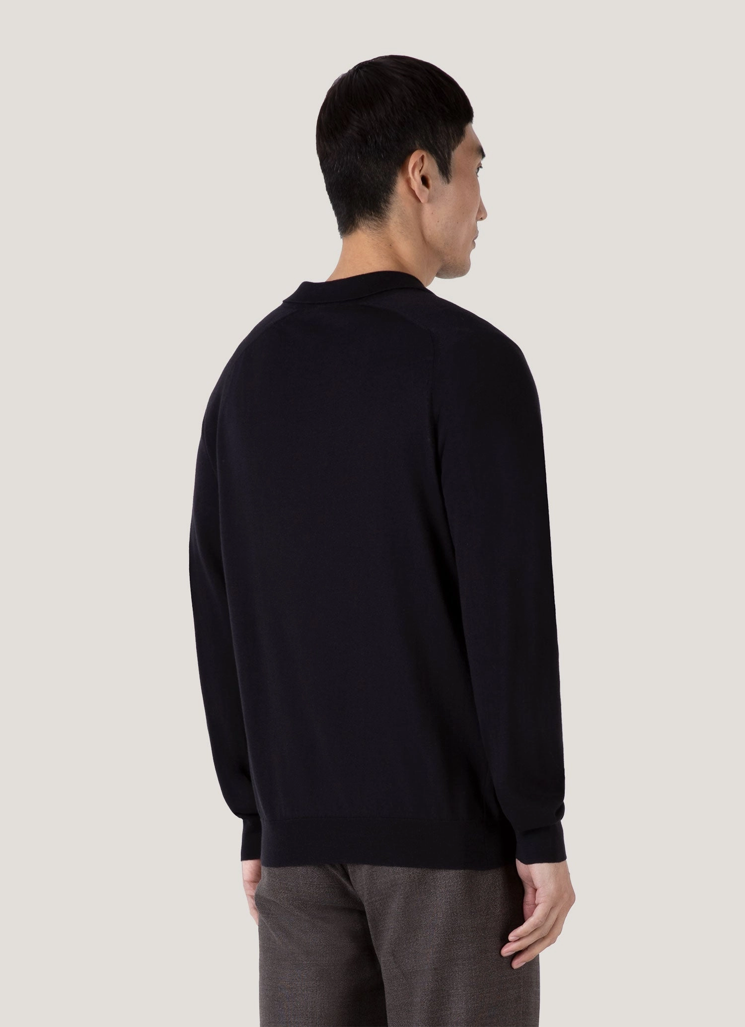 Men's Sea Island Cashmere Polo Shirt in Black Henley Collar