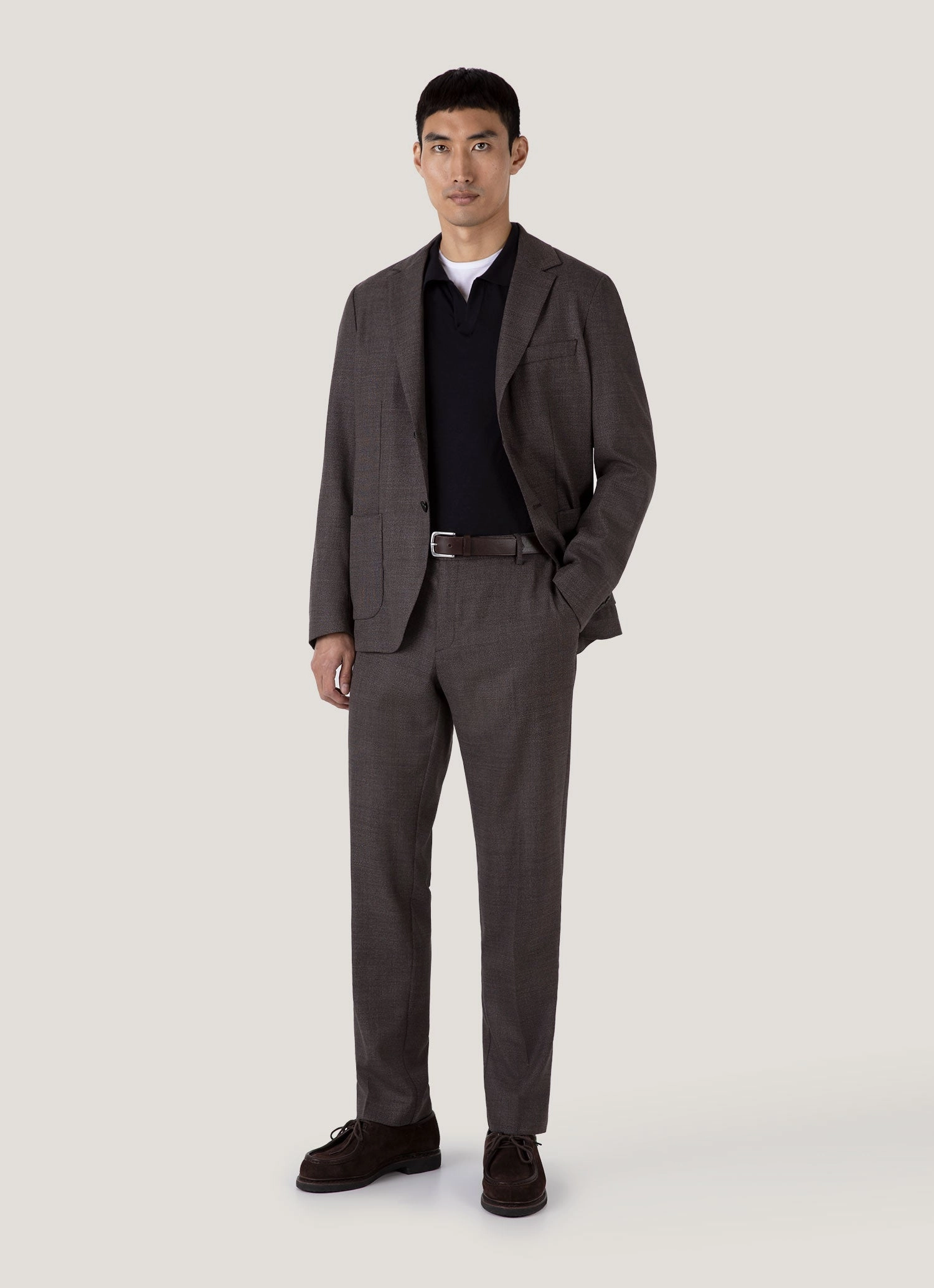 Men's Sea Island Cashmere Polo Shirt in Black Henley Collar