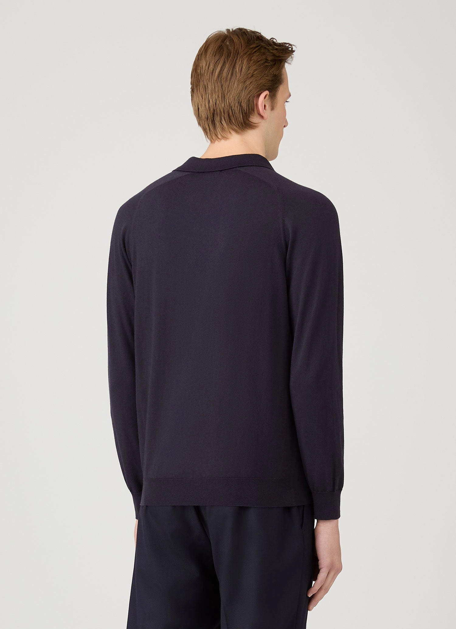 Men's Sea Island Cashmere Polo Shirt in Midnight Navy Cuffed Cuff