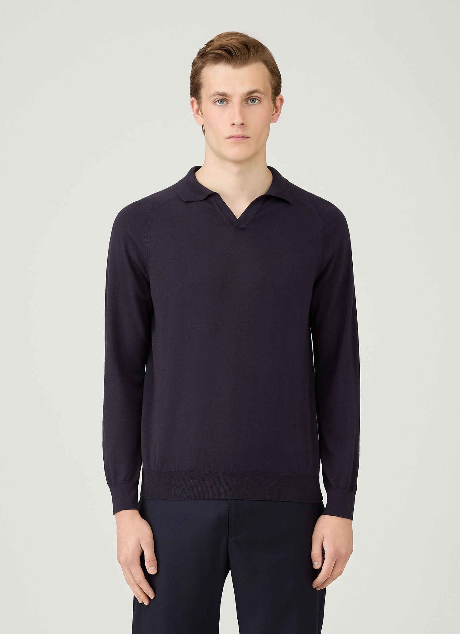 Men's Sea Island Cashmere Polo Shirt in Midnight Navy Cuffed Cuff