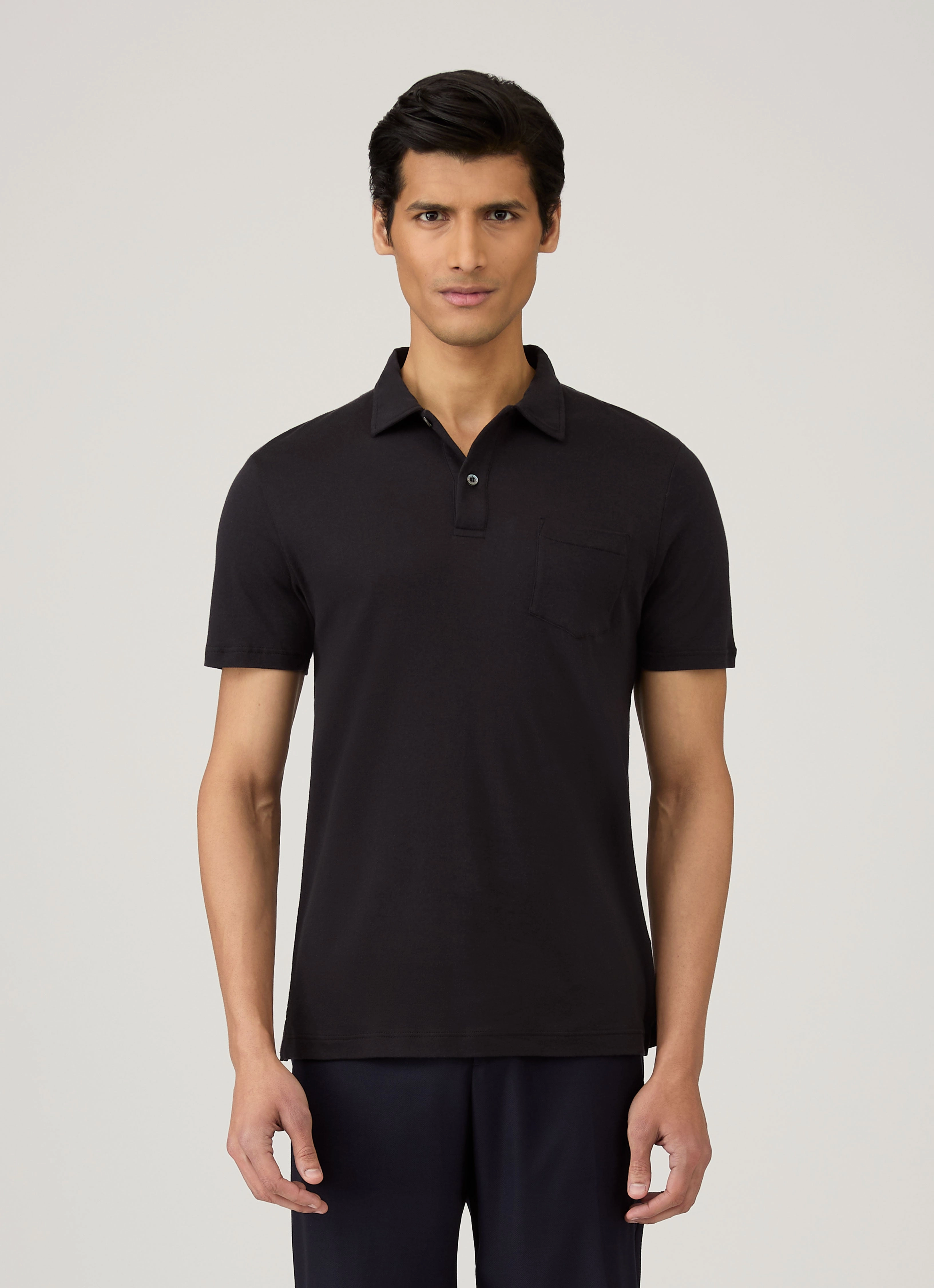 Men's Sea Island Cotton Jersey Polo Shirt in Black Dynamic Pick Casual