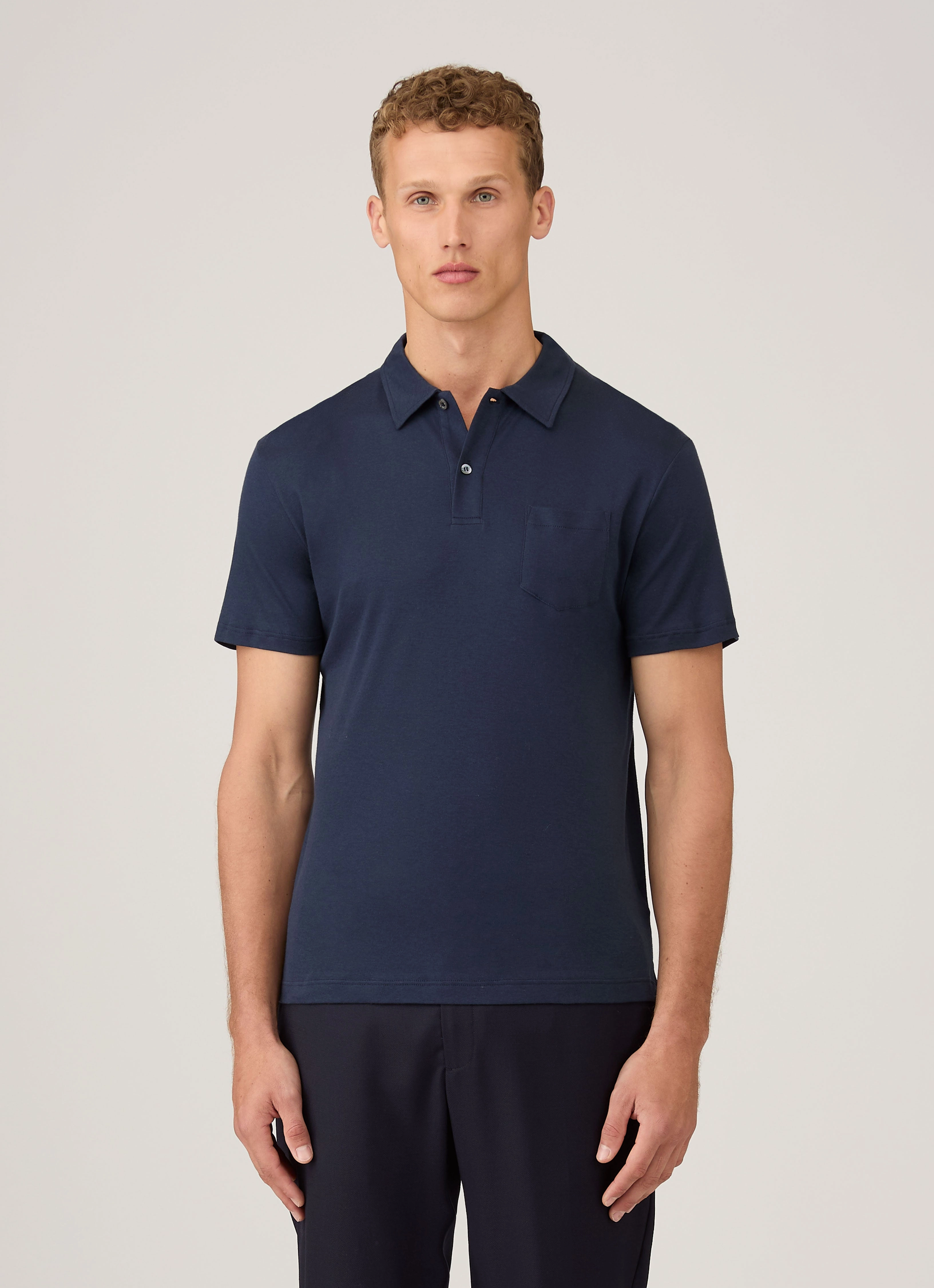 Men's Sea Island Cotton Jersey Polo Shirt in Navy Sporty Edition Lounge