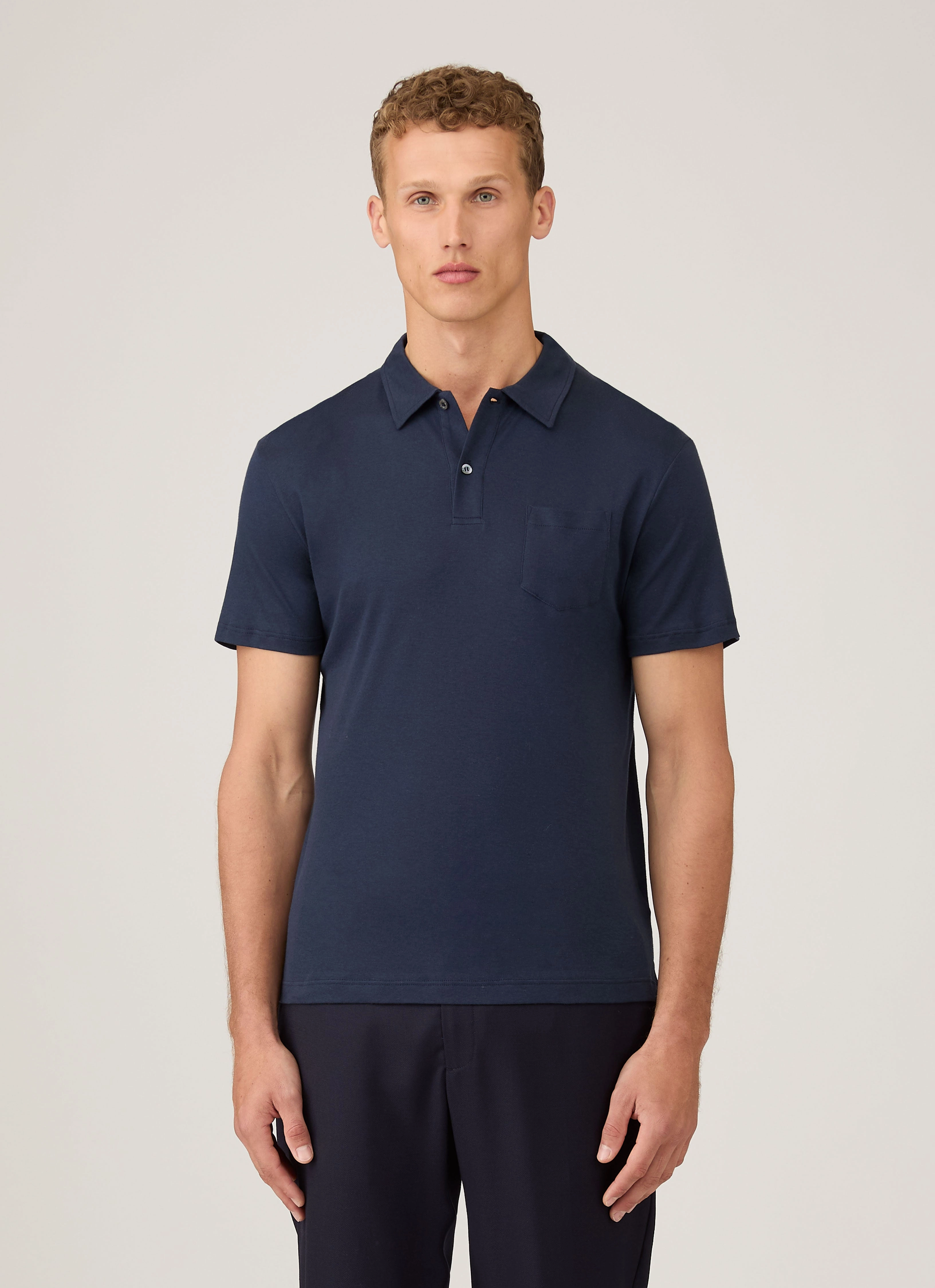 Men's Sea Island Cotton Jersey Polo Shirt in Navy Sporty Edition Lounge