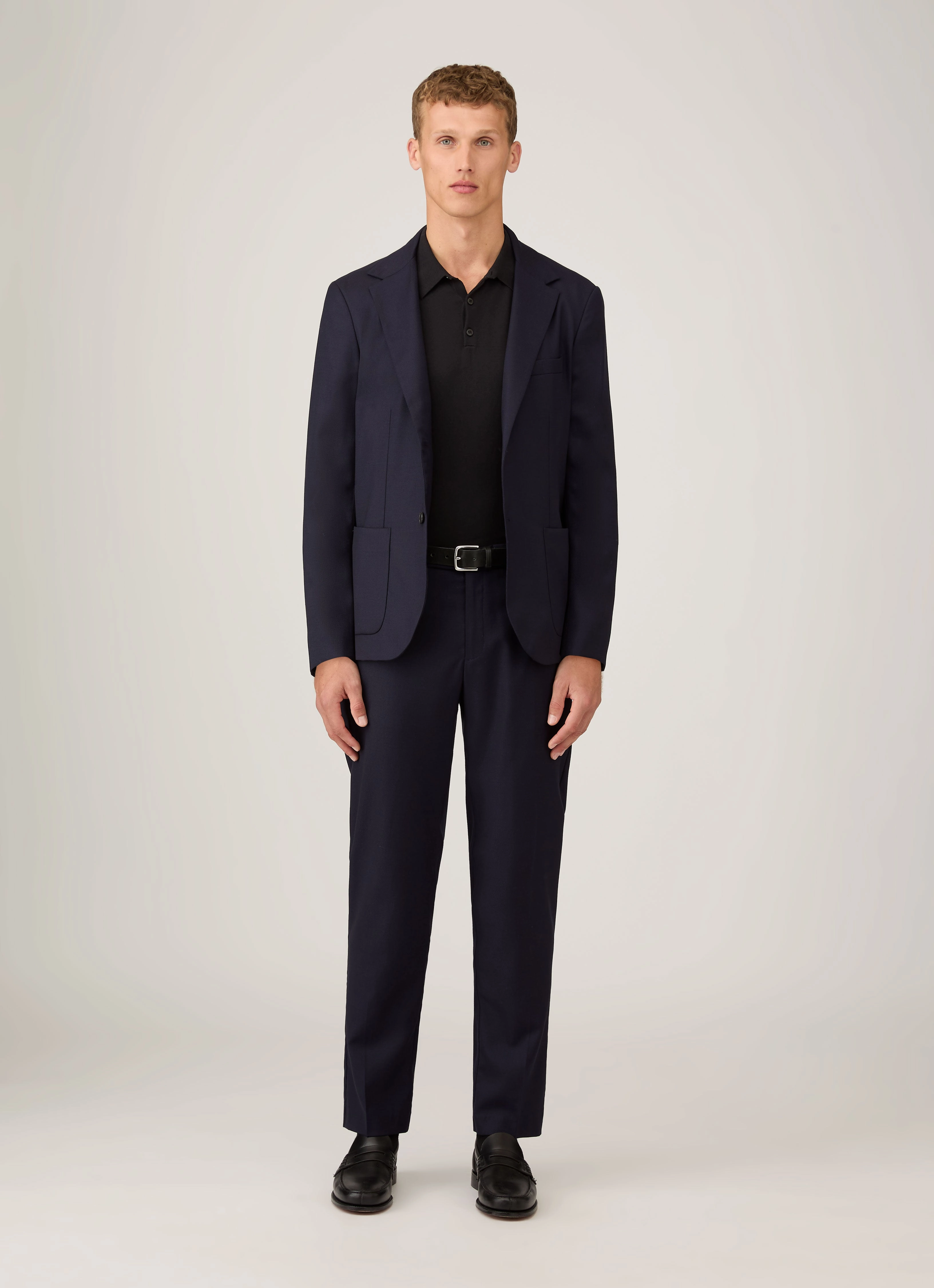 Men's Sea Island Cotton Knit Polo Shirt in Black Long Warm