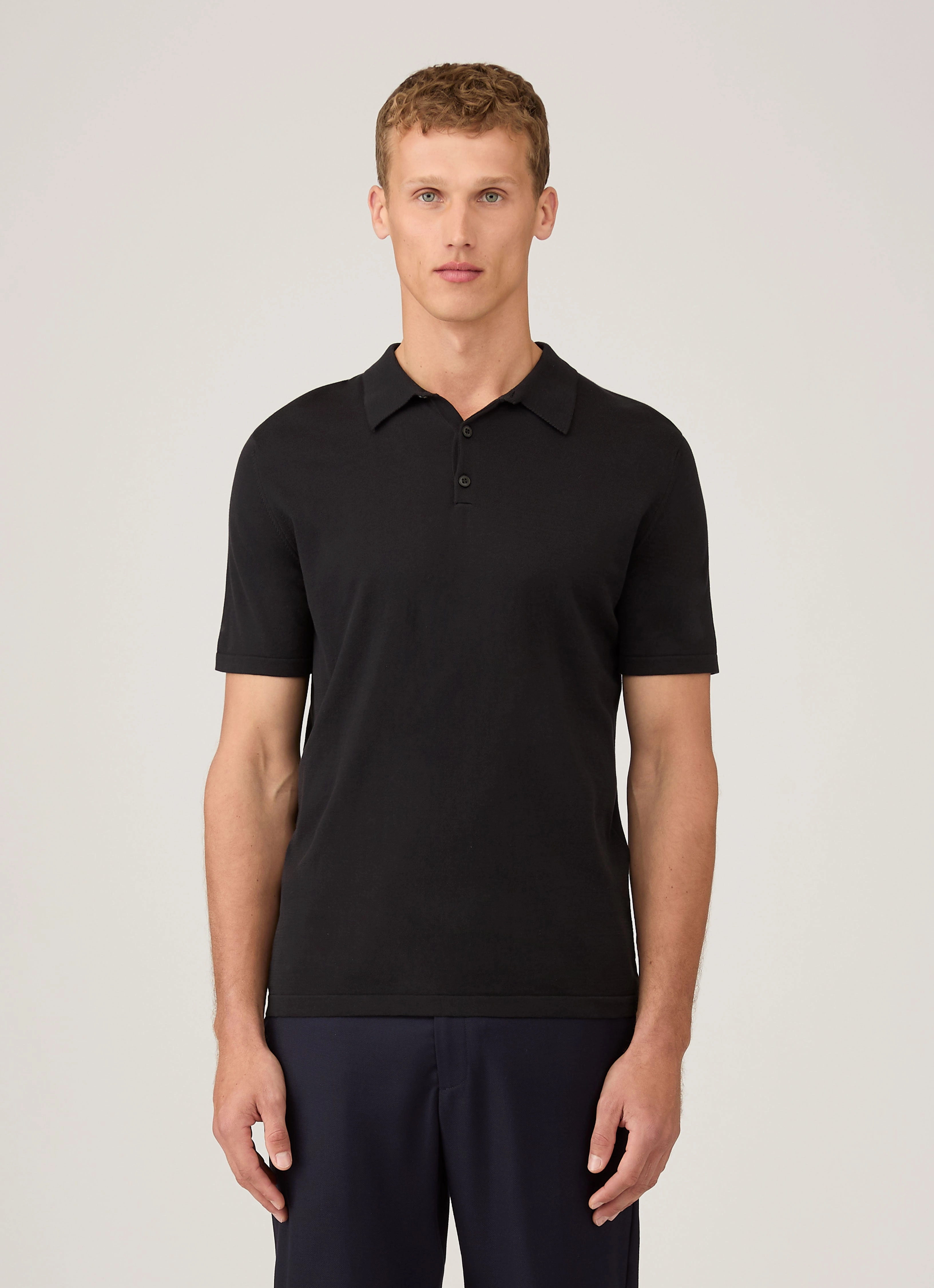 Men's Sea Island Cotton Knit Polo Shirt in Black Vintage Trend