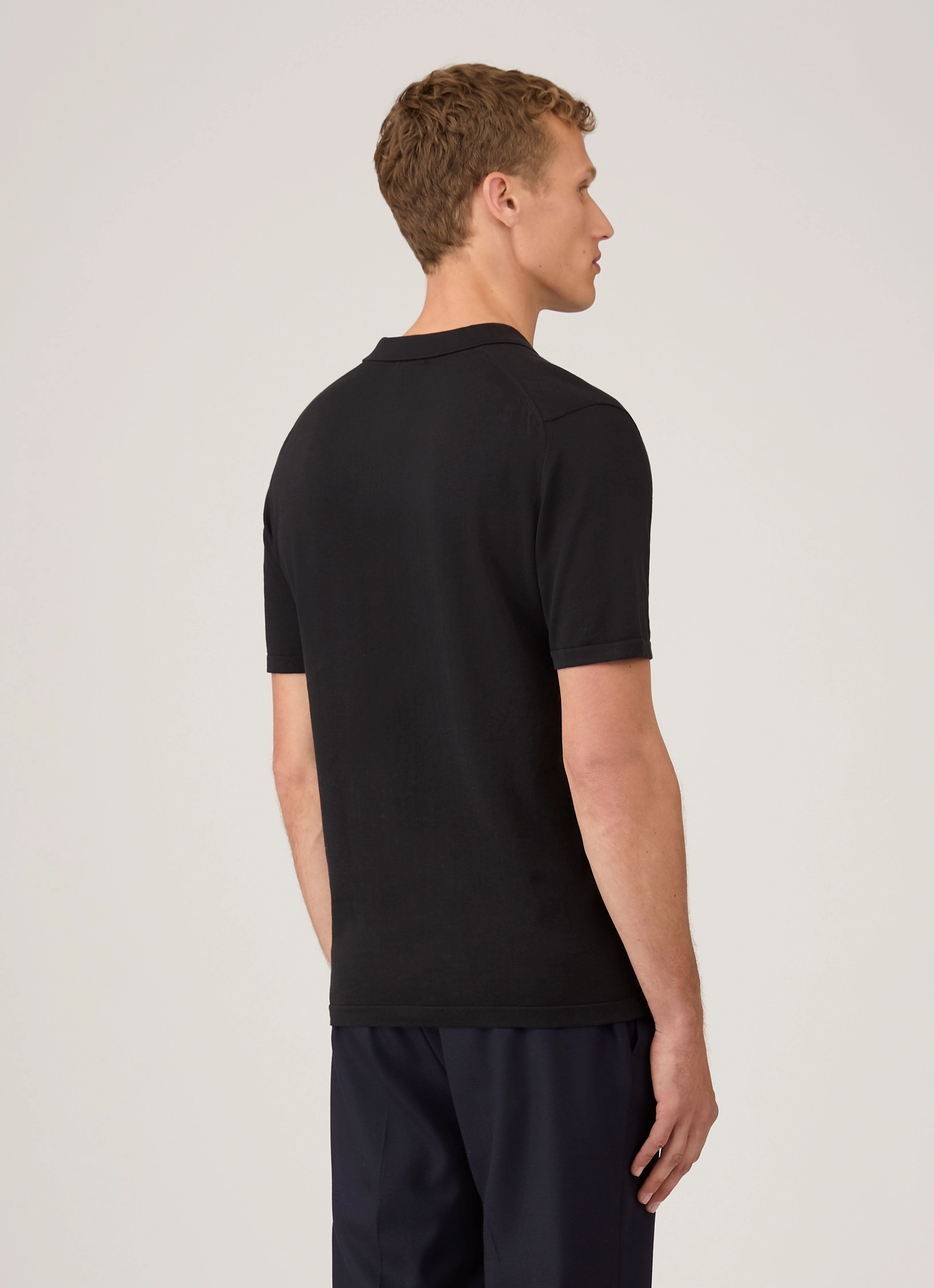 Men's Sea Island Cotton Knit Polo Shirt in Black Vintage Trend