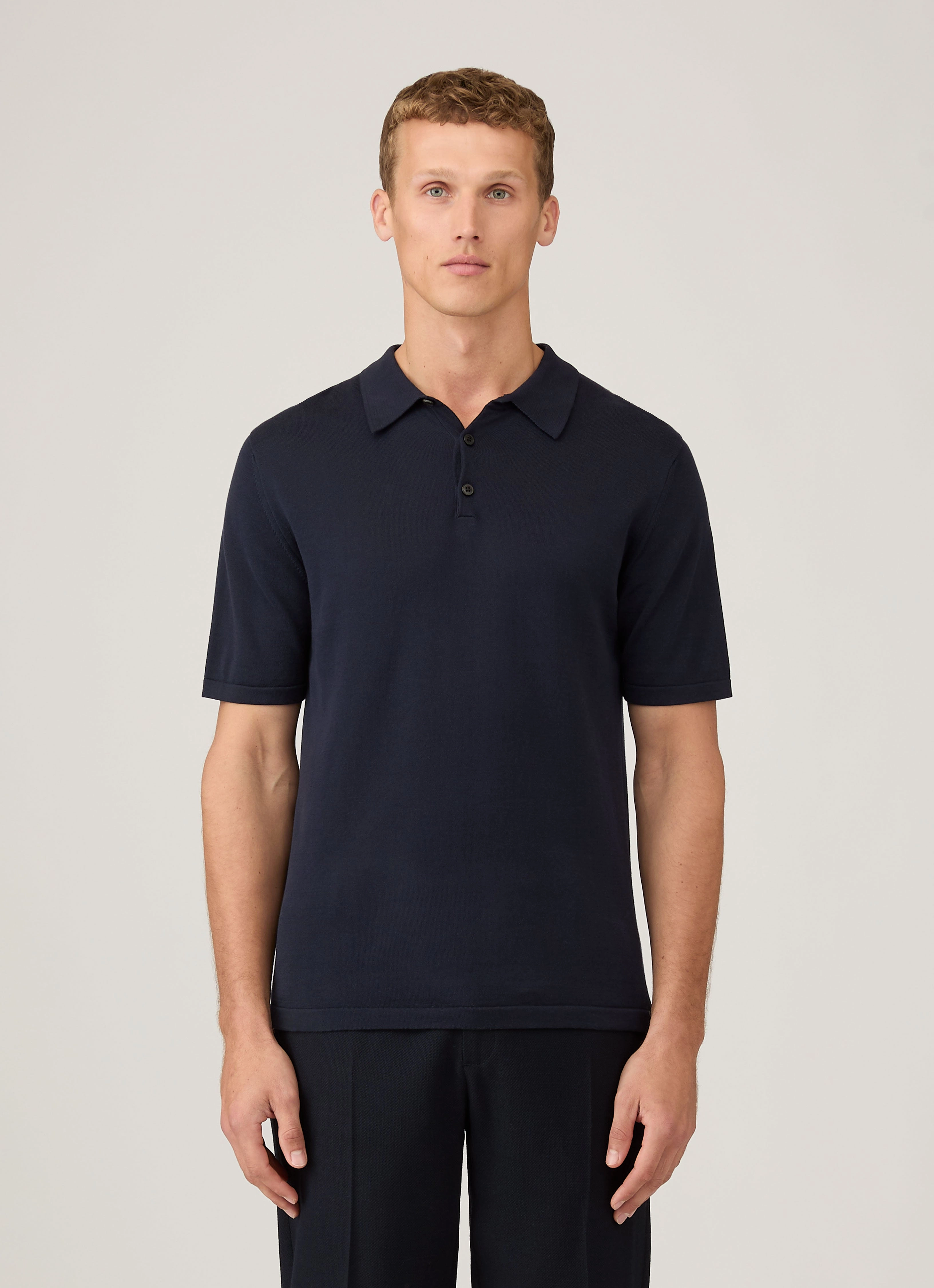 Men's Sea Island Cotton Knit Polo Shirt in Light Navy american casual