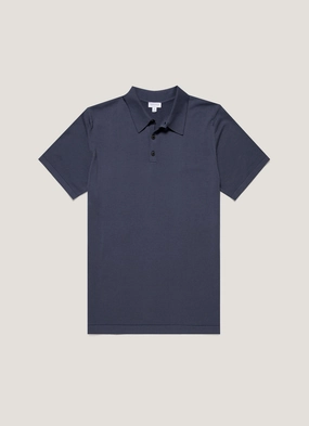 Easy-to-style piece Men's Sea Island Cotton Knit Polo Shirt in Slate Blue