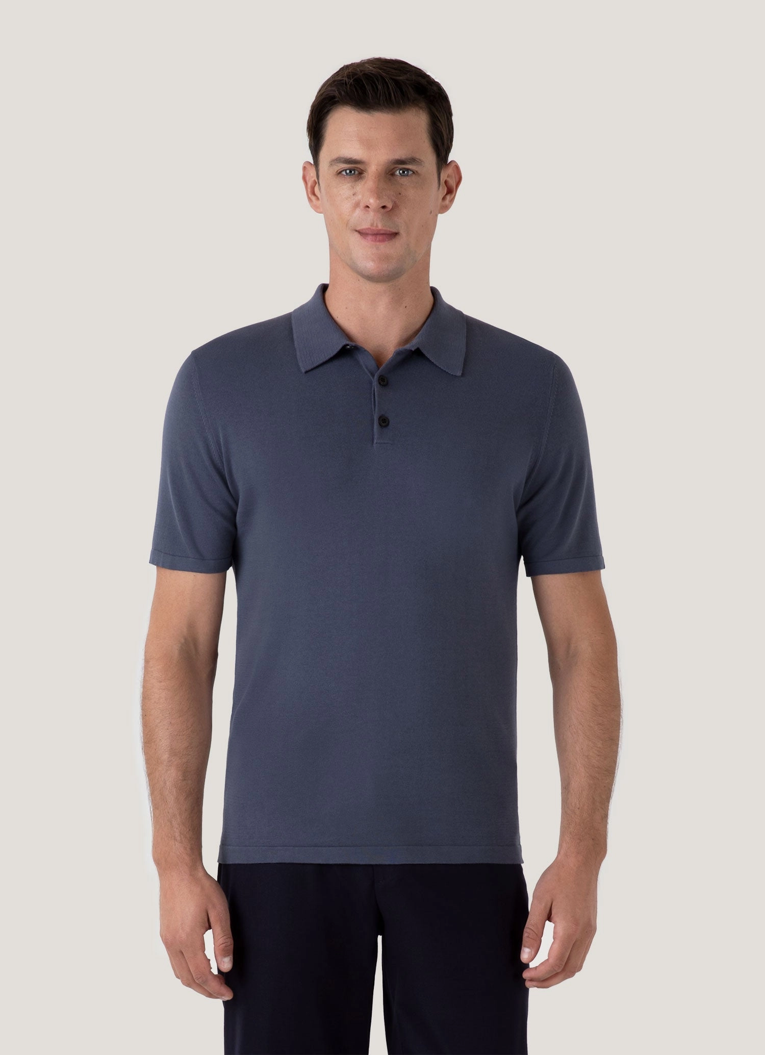 Men's Sea Island Cotton Knit Polo Shirt in Slate Blue Casual Cut Training