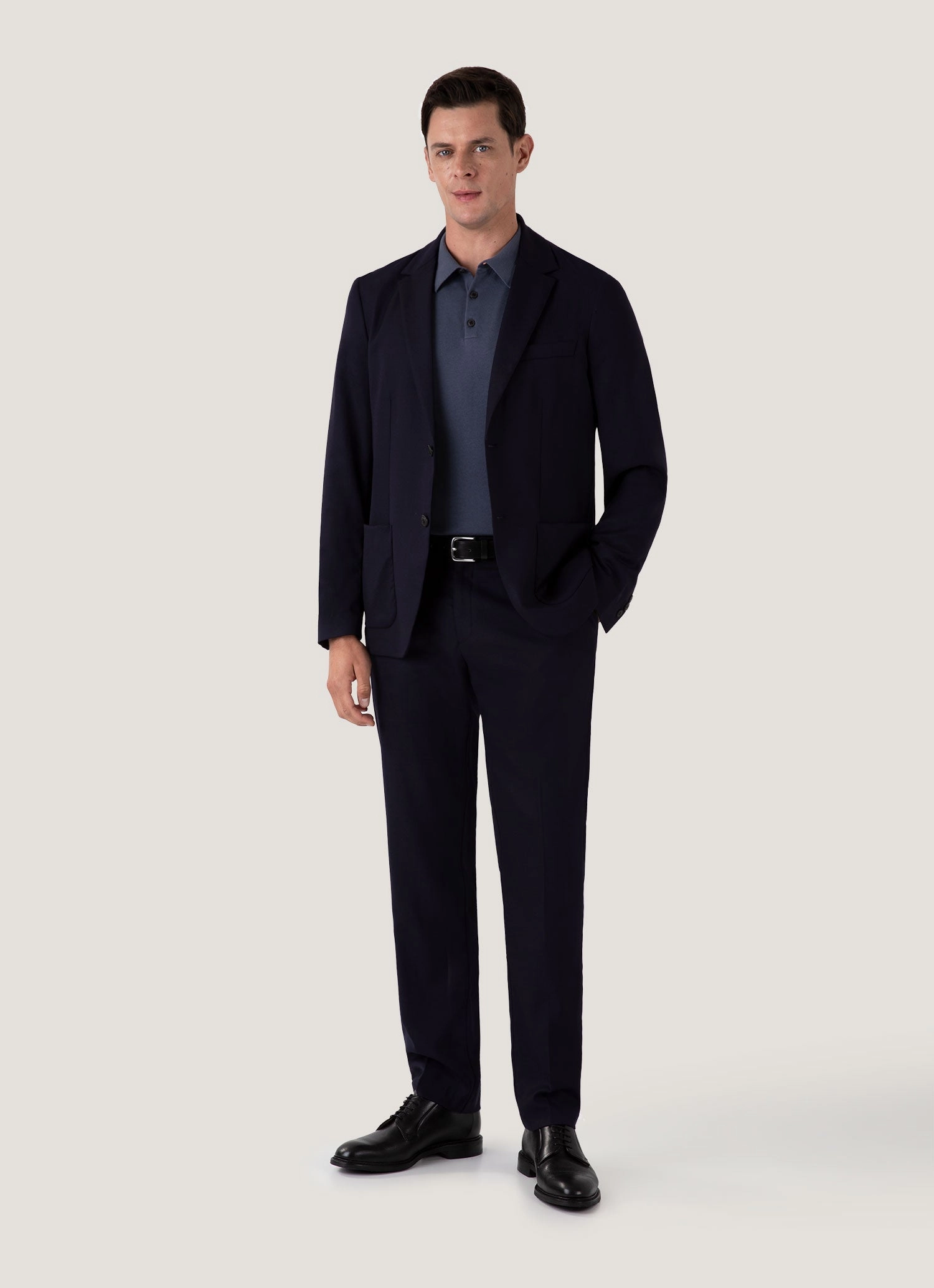 Men's Sea Island Cotton Knit Polo Shirt in Slate Blue Casual Cut Training