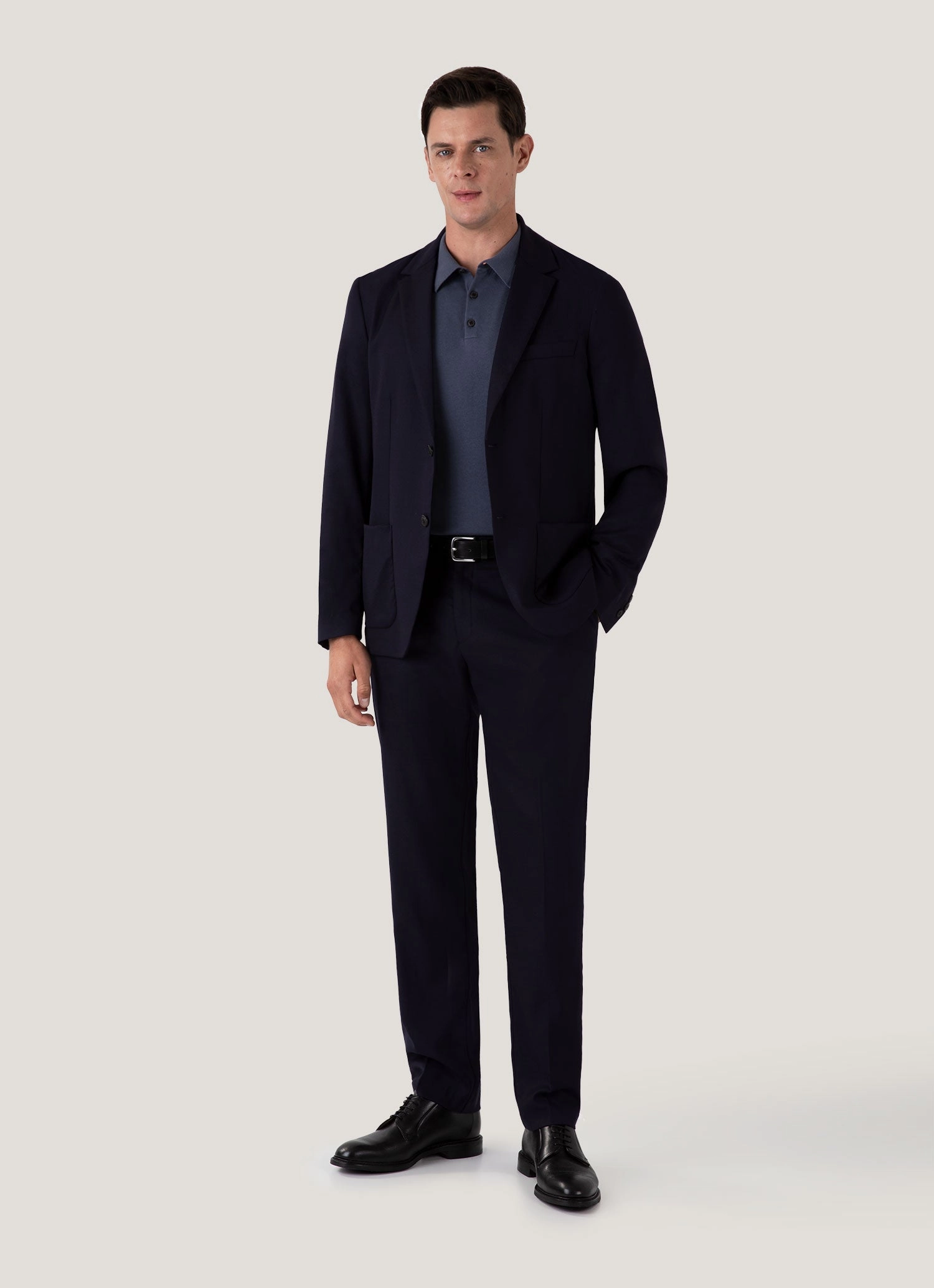 Men's Sea Island Cotton Knit Polo Shirt in Slate Blue Casual Cut Training