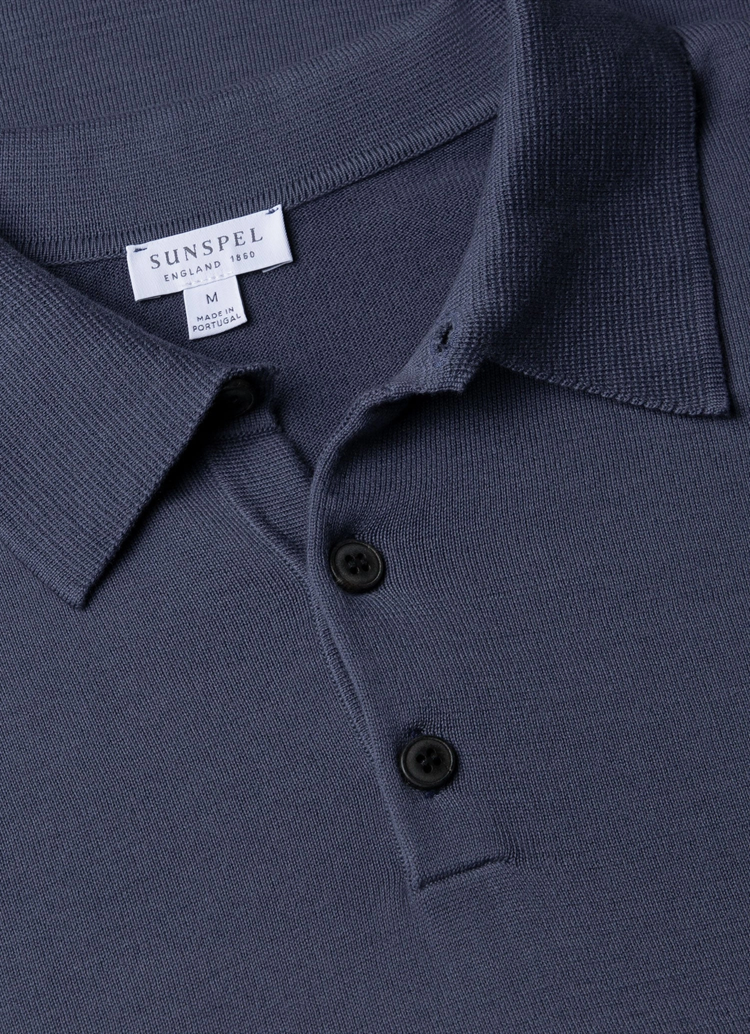 Men's Sea Island Cotton Knit Polo Shirt in Slate Blue Turn-down Collar