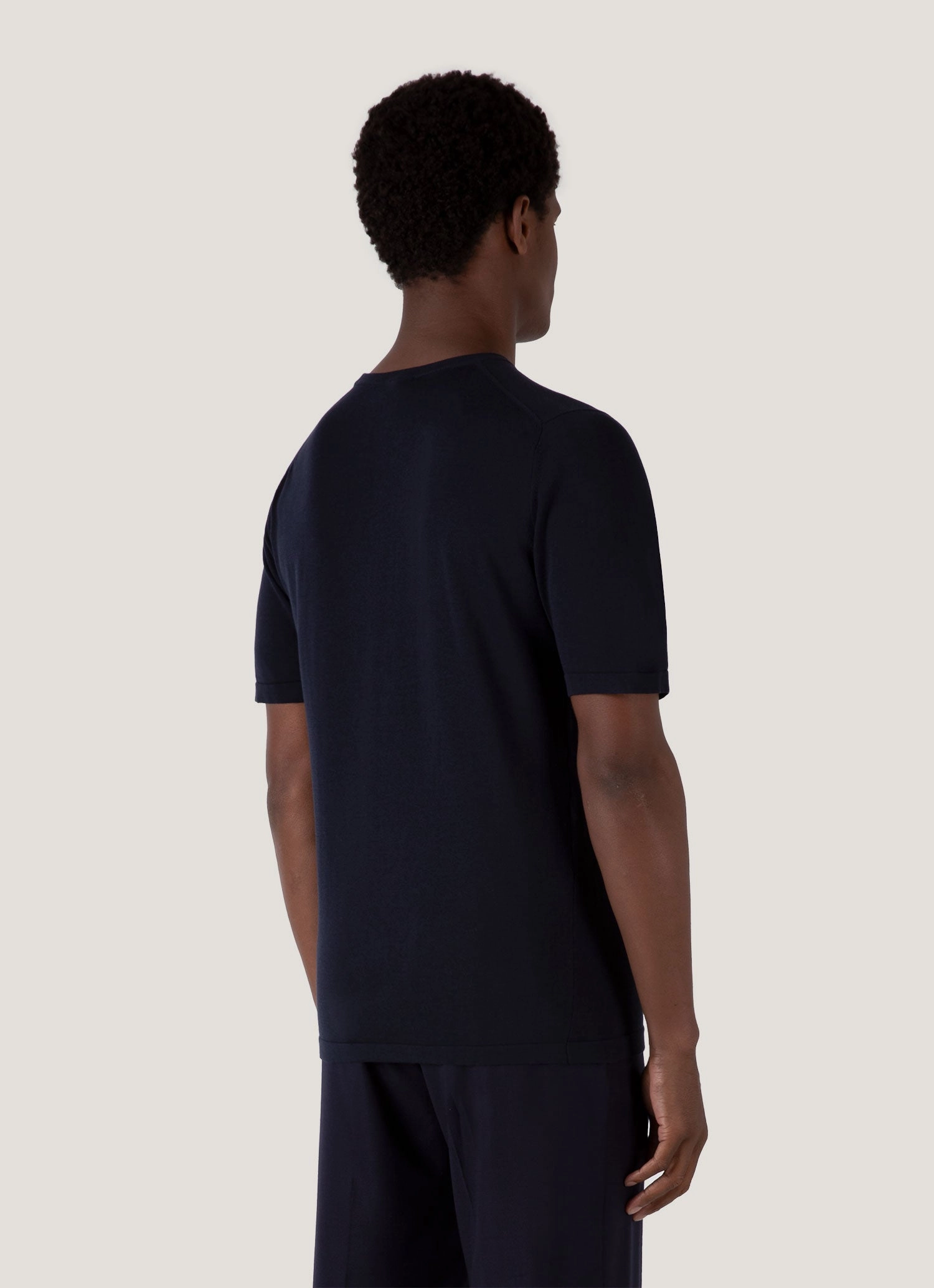 Men's Sea Island Cotton Knit T-shirt in Light Navy 9/10 Sleeve