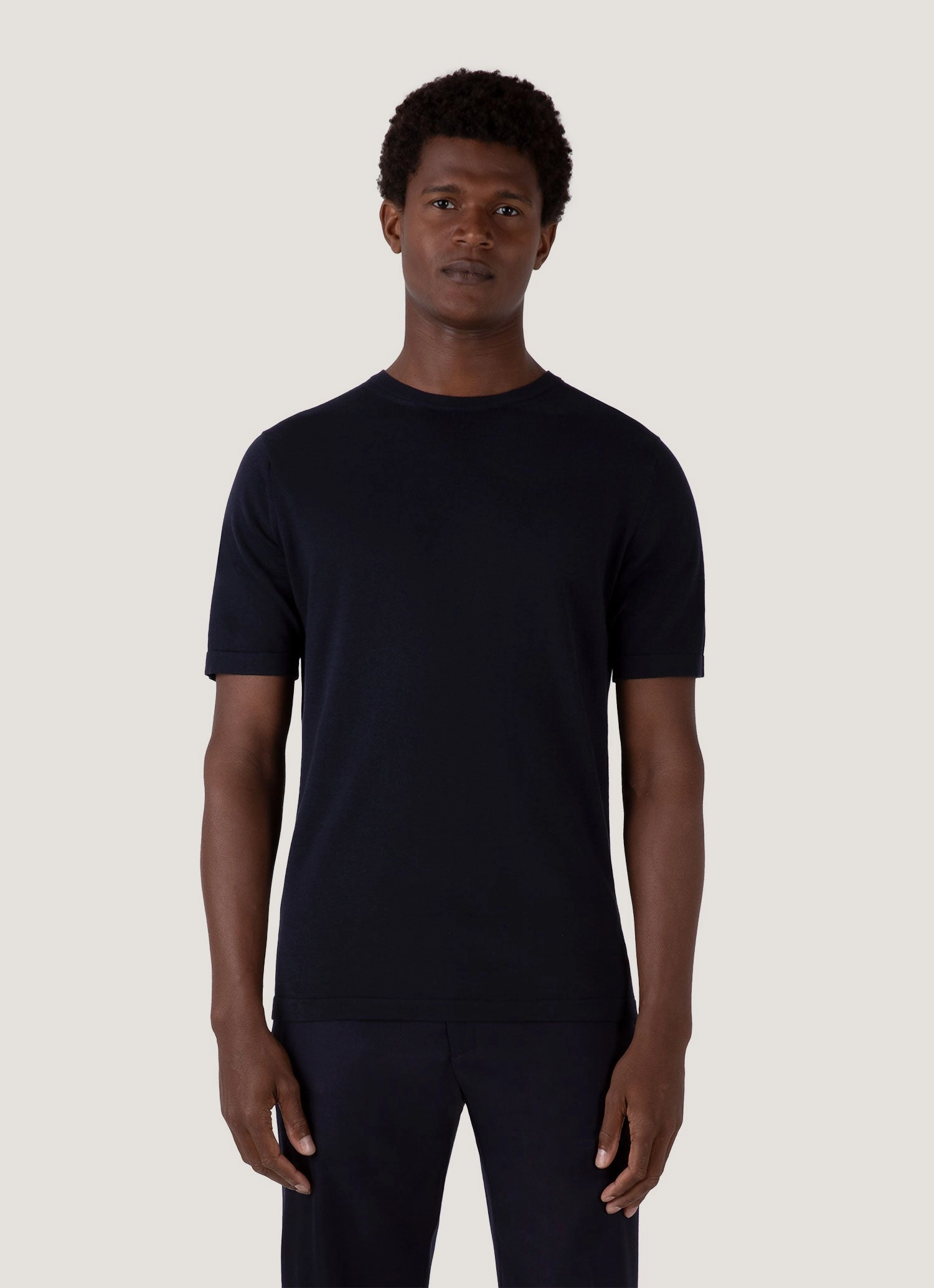 Men's Sea Island Cotton Knit T-shirt in Light Navy Minimalist Vibes