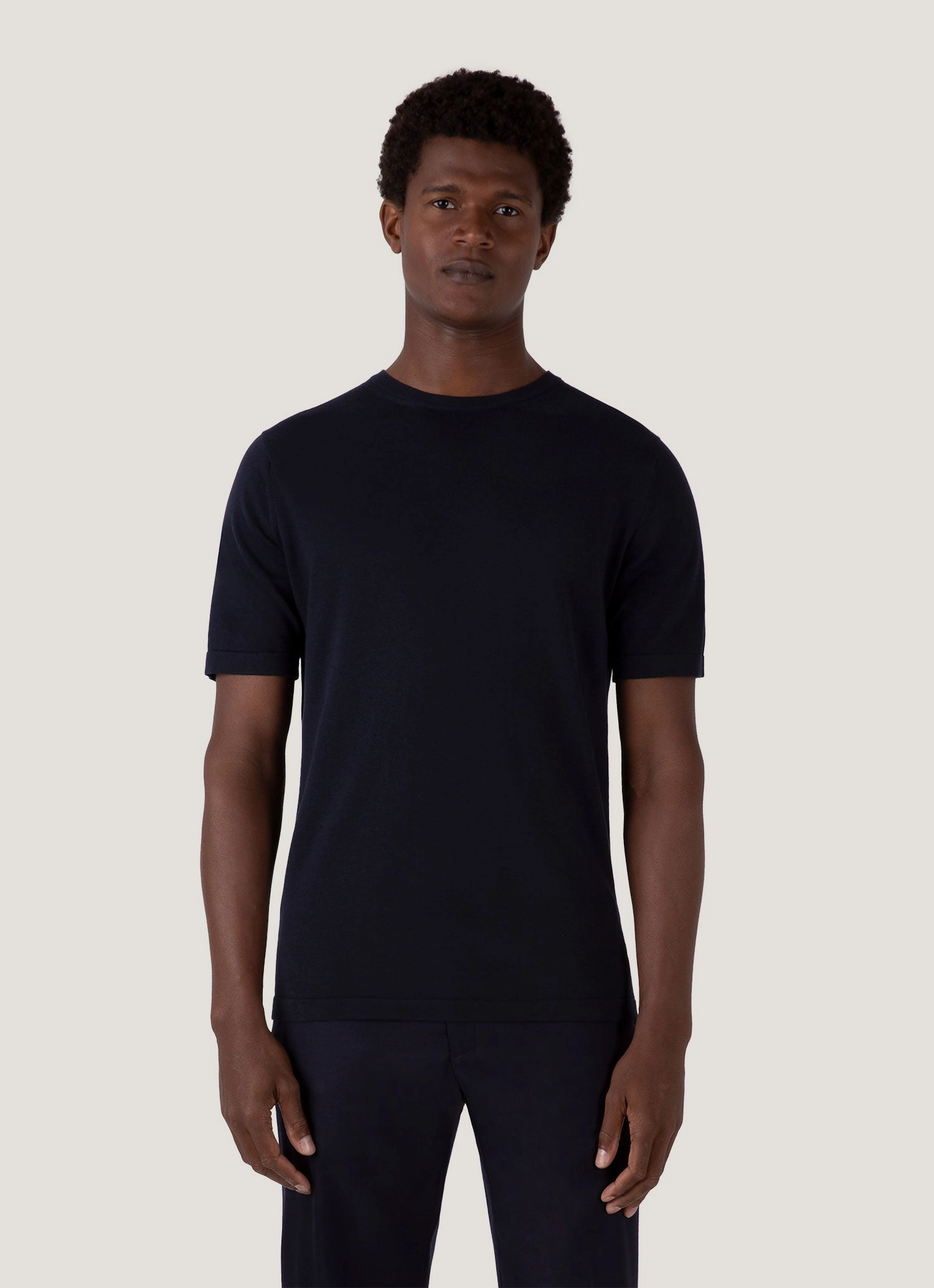 Men's Sea Island Cotton Knit T-shirt in Light Navy Minimalist Vibes