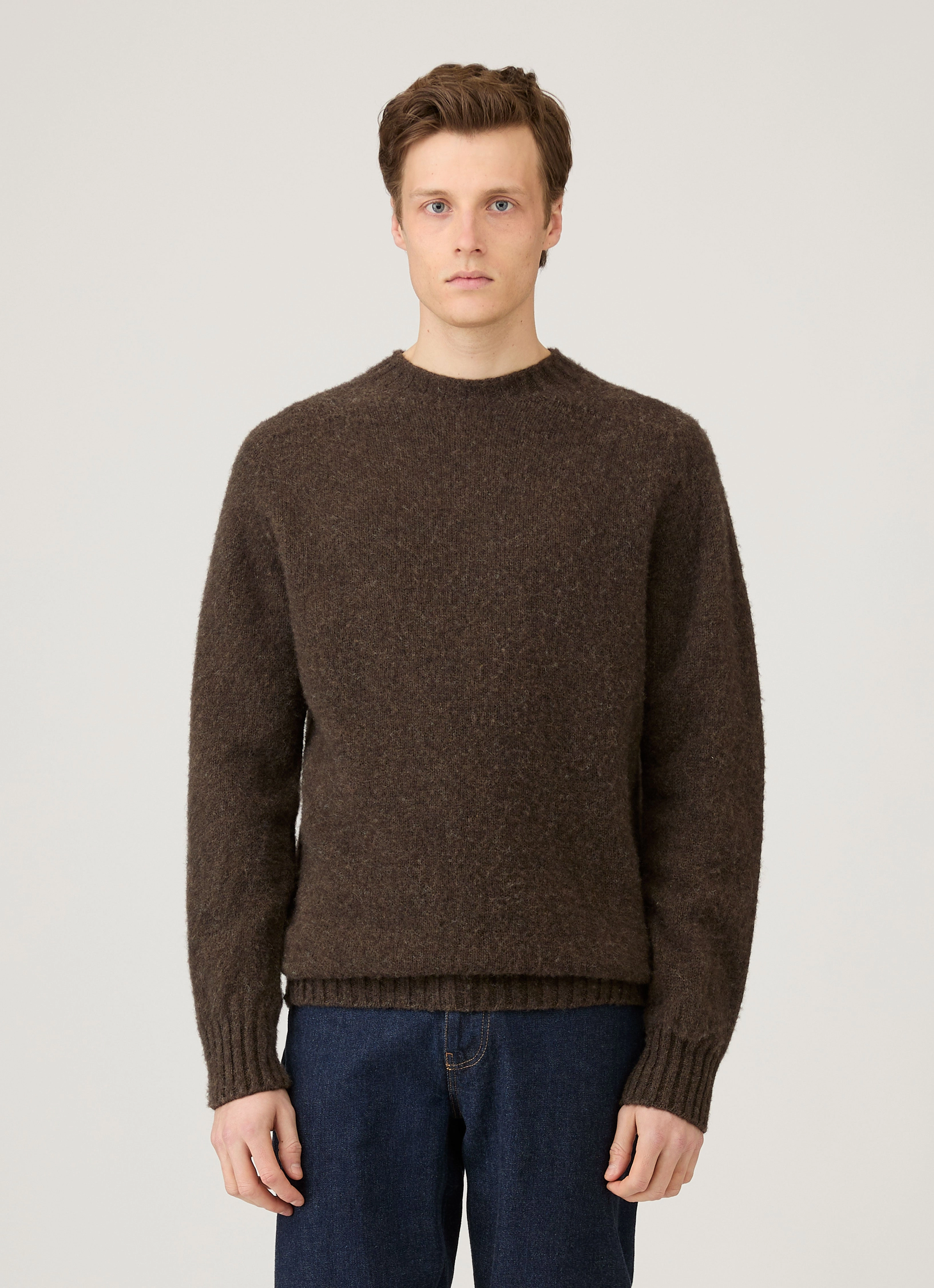Men's Shetland Crew Neck Jumper in Bark Wear-resistant