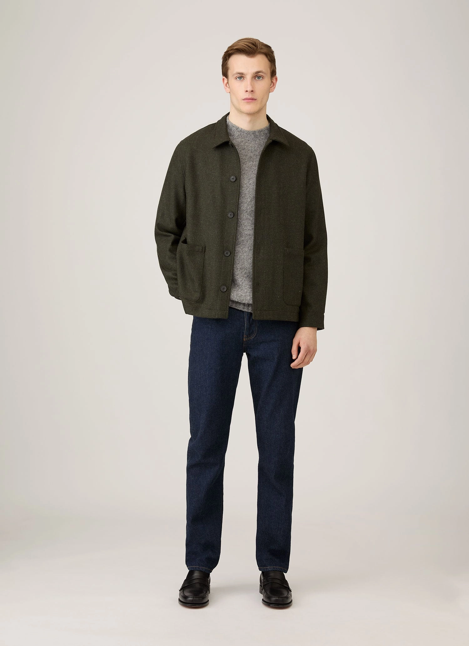 Men's Shetland Crew Neck Jumper in Mid Grey Melange Long Warm