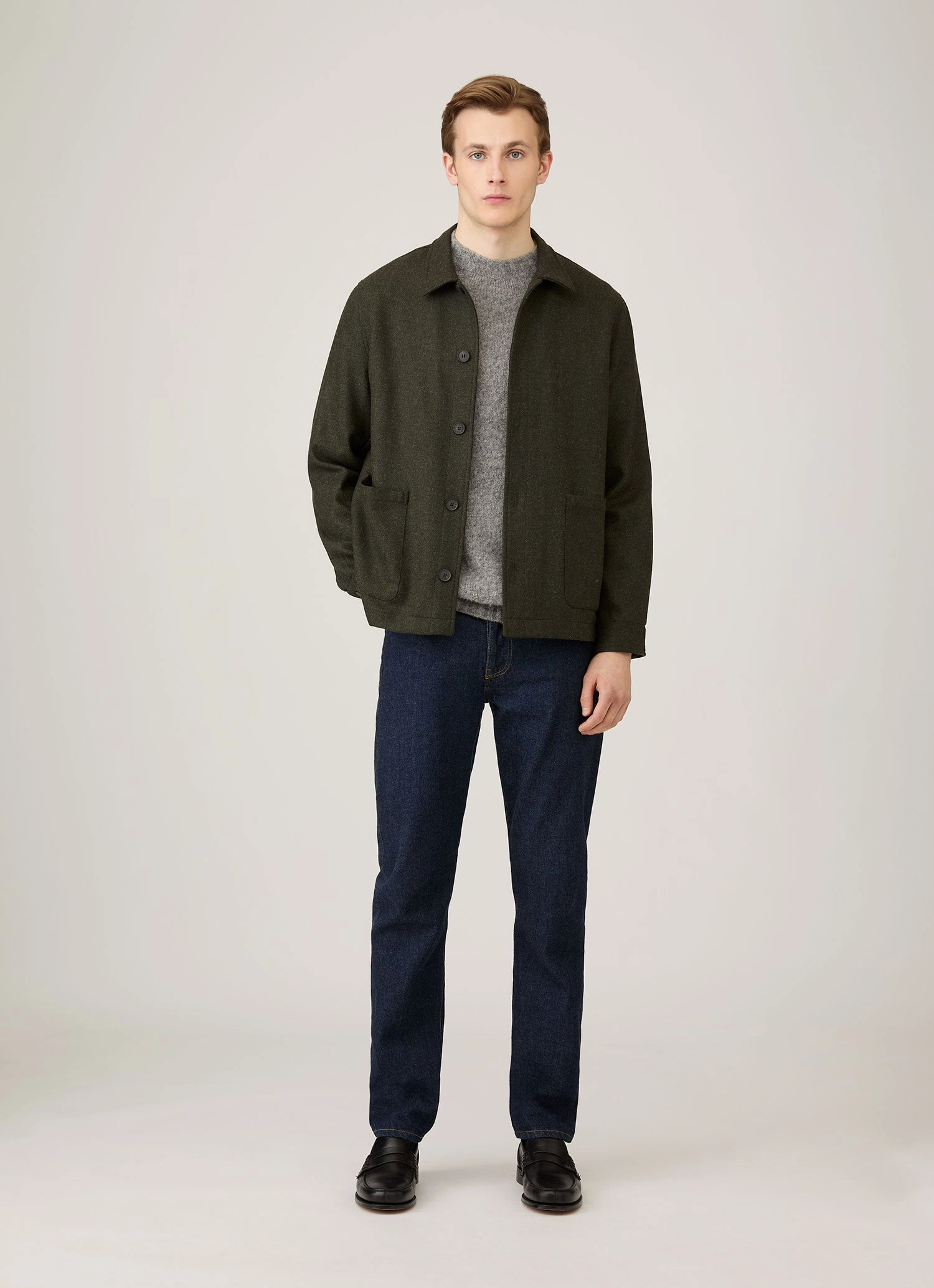 Men's Shetland Crew Neck Jumper in Mid Grey Melange Long Warm