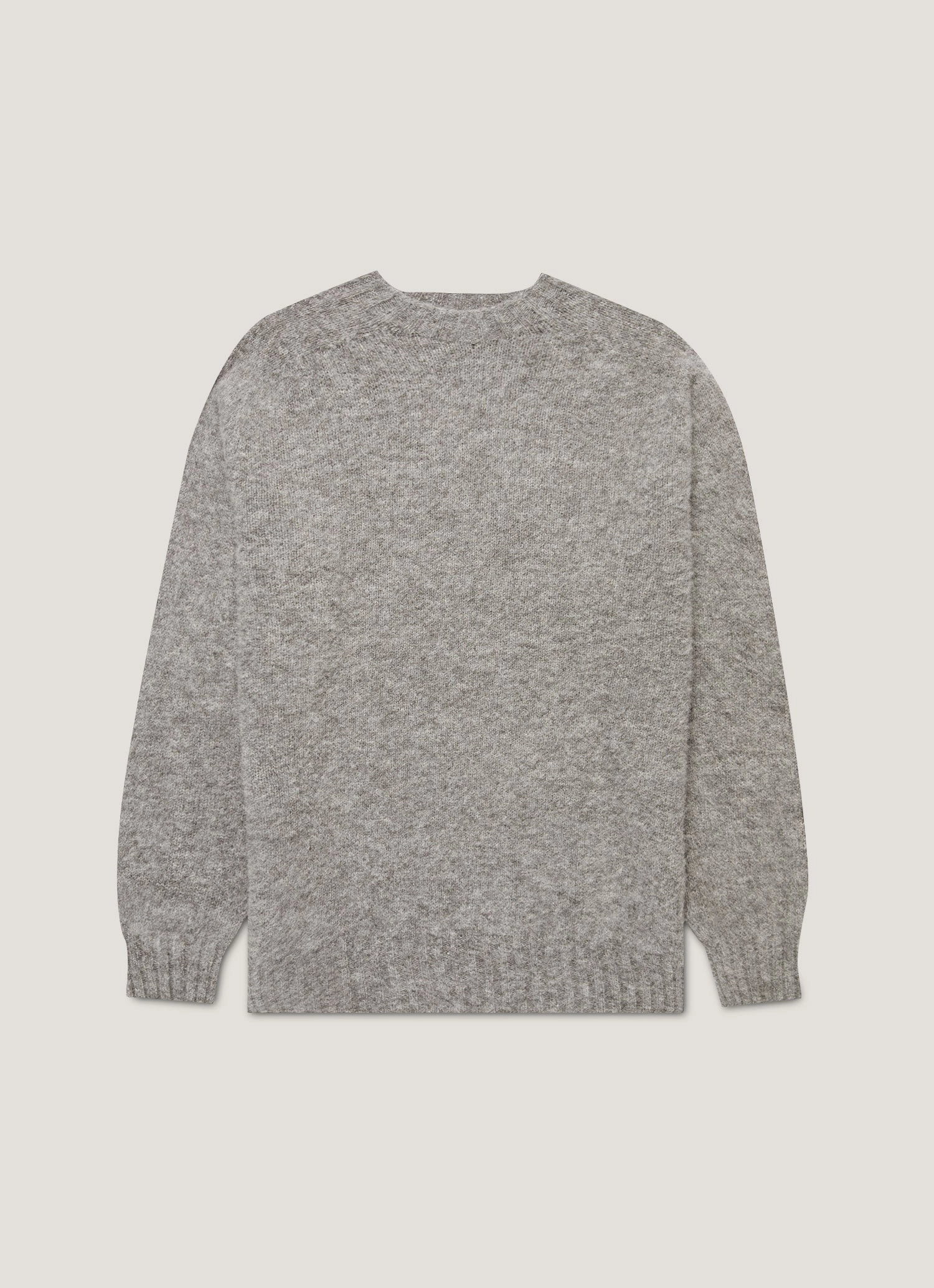 Men's Shetland Crew Neck Jumper in Mid Grey Melange Soft wool pullover
