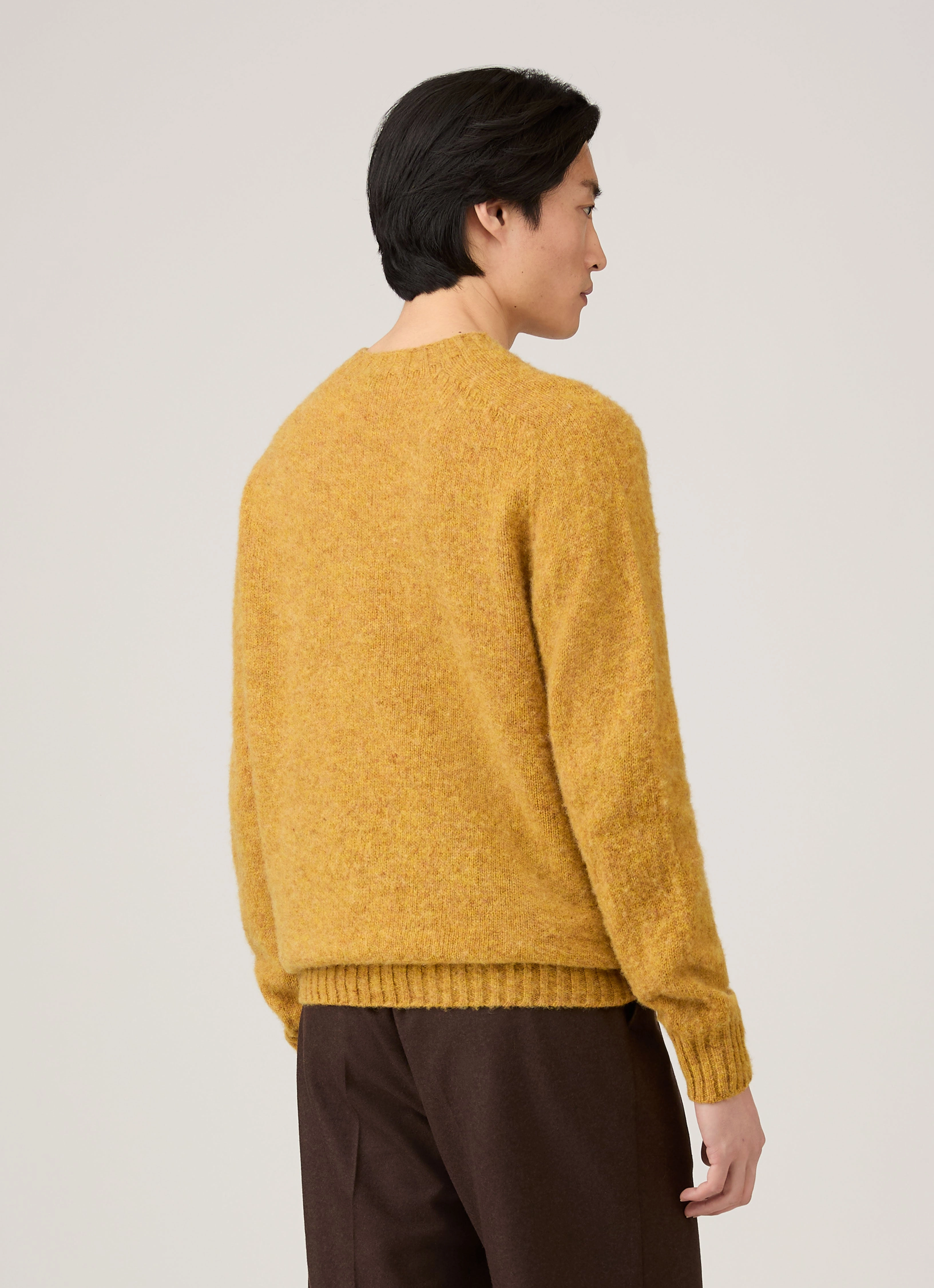 Men's Shetland Crew Neck Jumper in Saffron Mohair