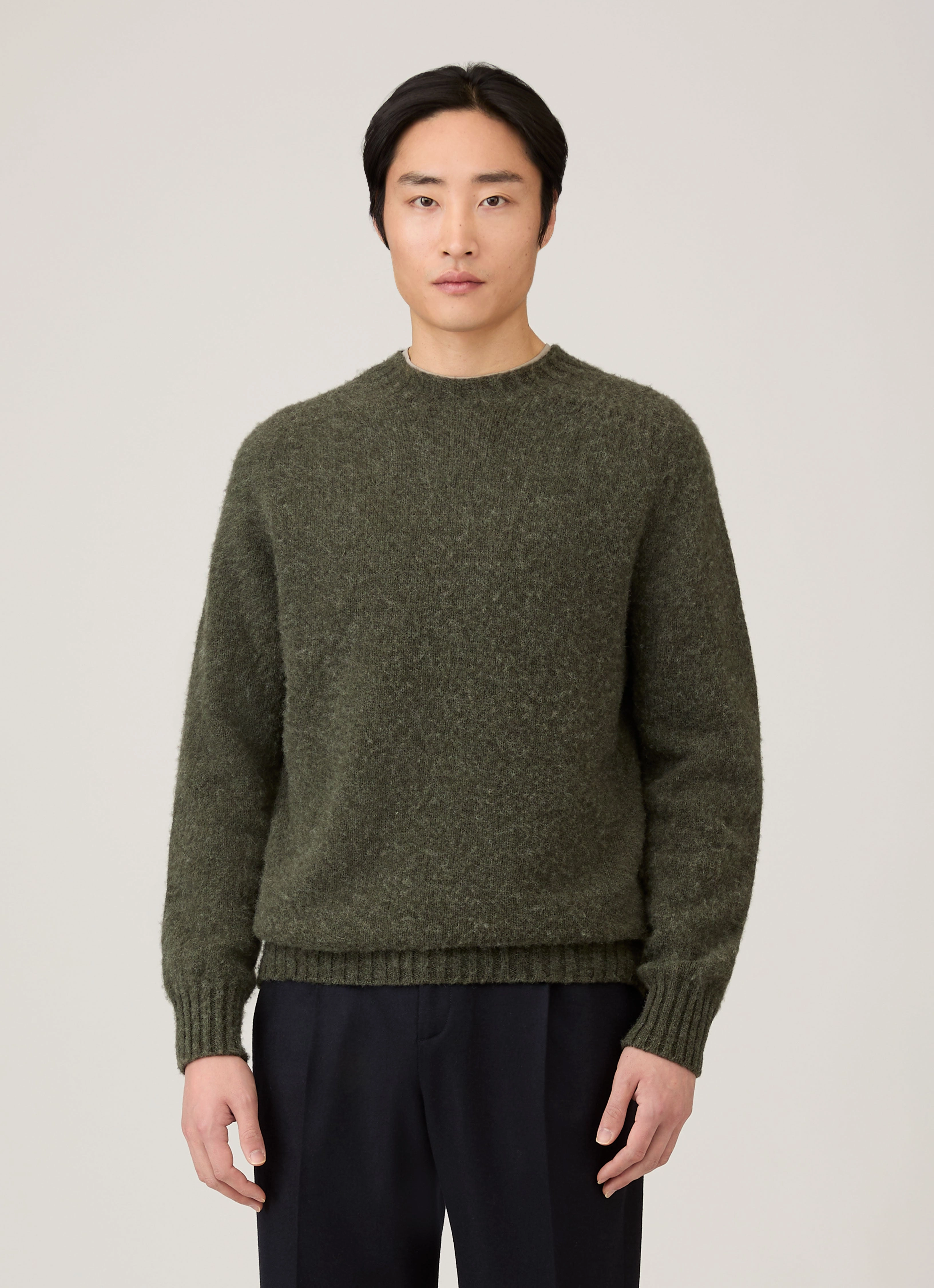 Men's Shetland Crew Neck Jumper in Sea Moss Versatile Style