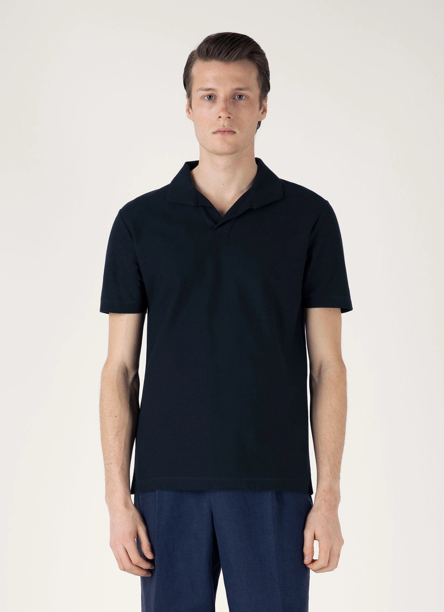 Men's Textured Jersey Polo Shirt in Midnight Navy Bold Fit