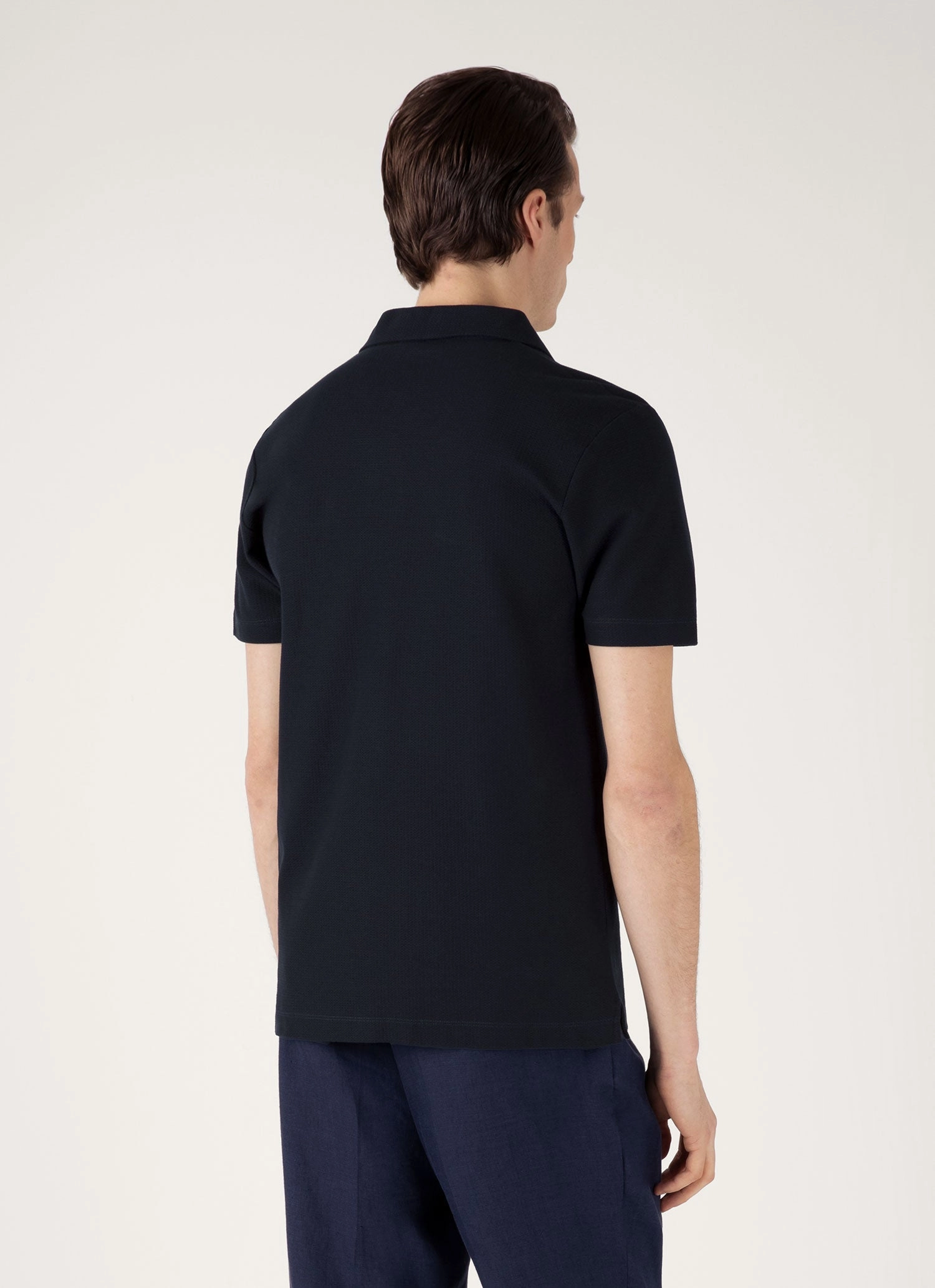 Men's Textured Jersey Polo Shirt in Midnight Navy Bold Fit