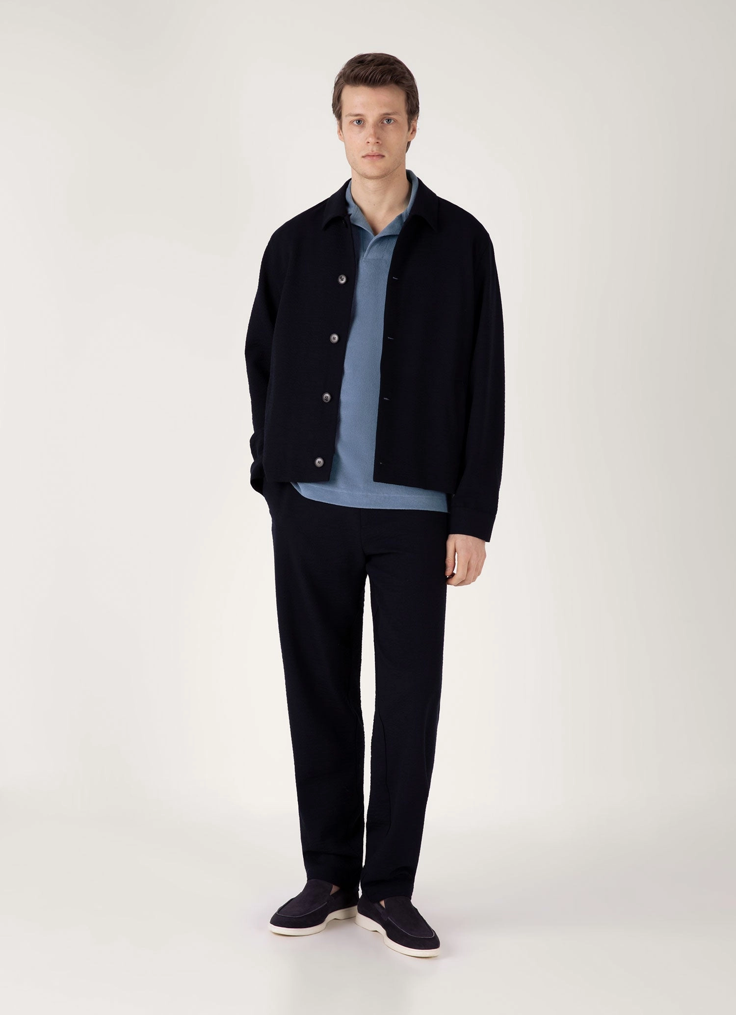 Men's Towelling Polo Shirt in Vintage Blue Global Vibes