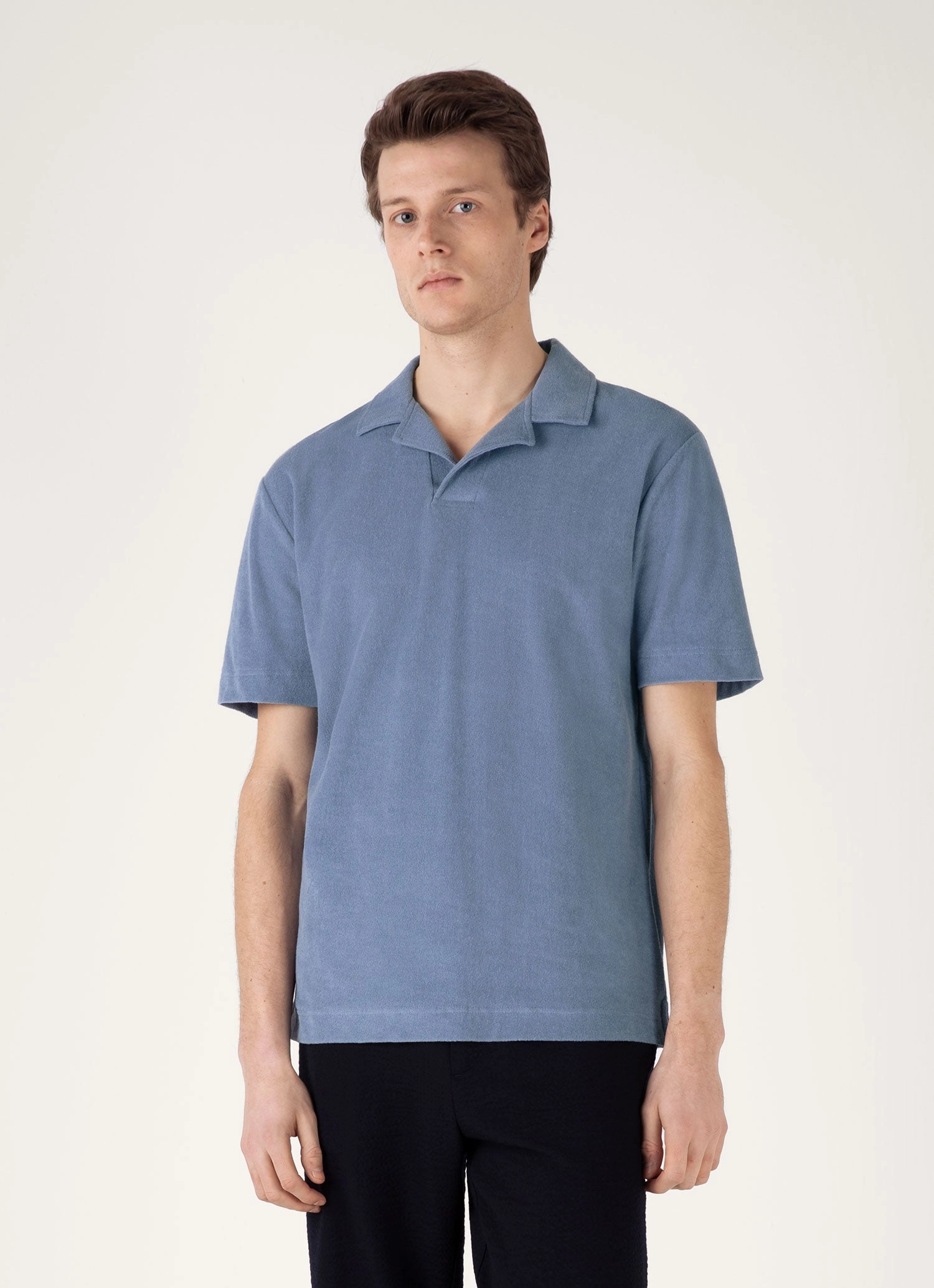 Men's Towelling Polo Shirt in Vintage Blue Global Vibes