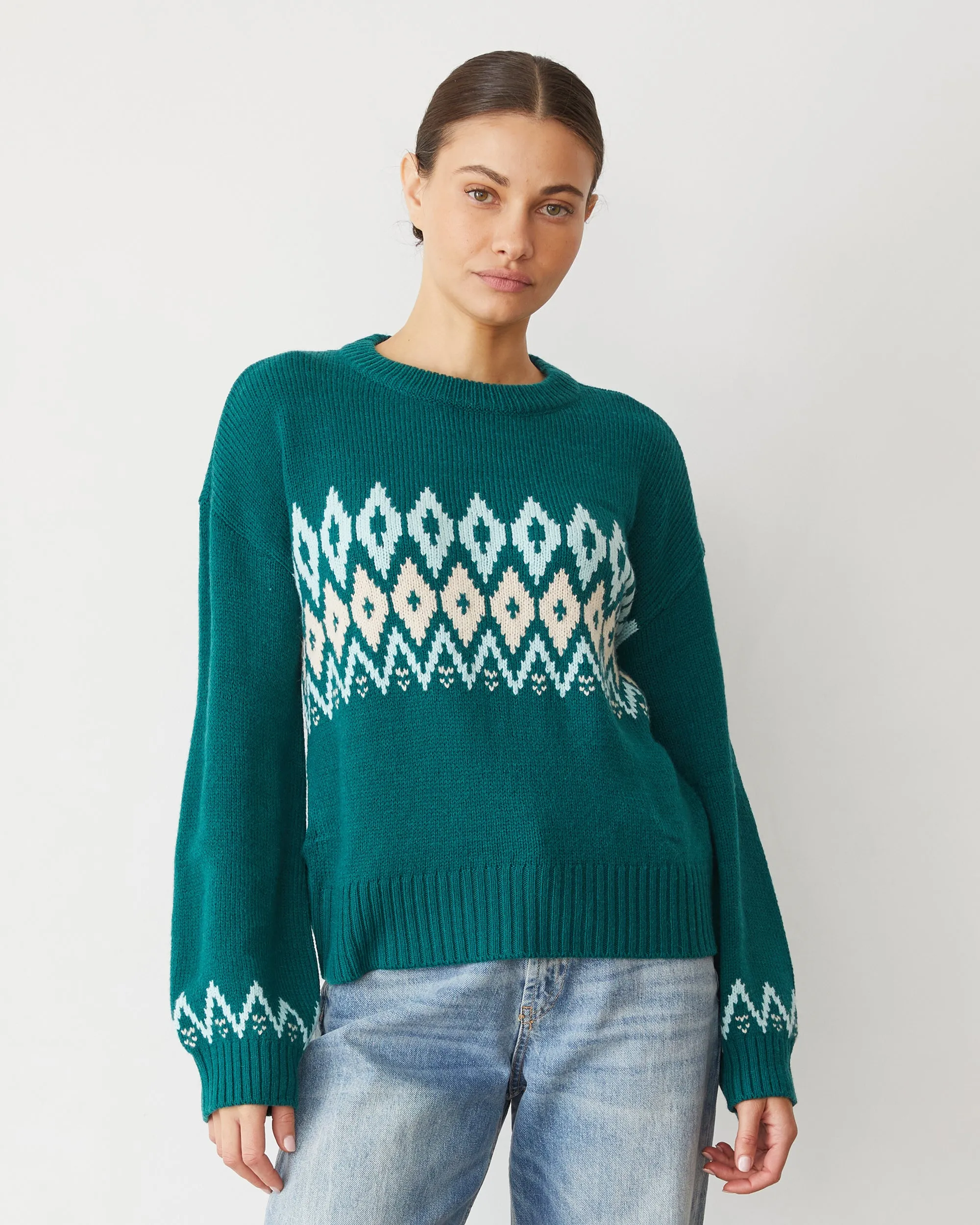 Merino Wool Fair Isle Crew Neck Office Chic