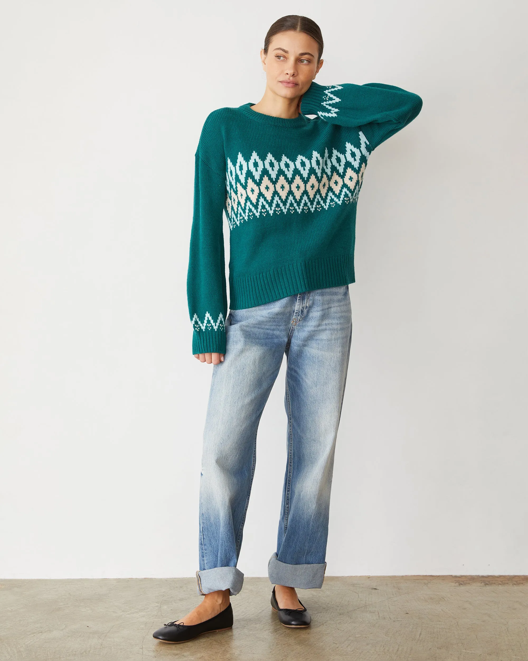 Merino Wool Fair Isle Crew Neck Fashion Look
