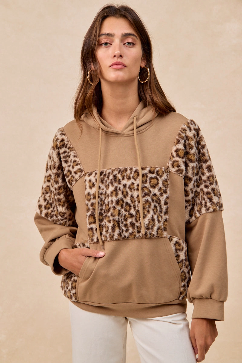 Light Rhythm IT4539K-01 | FRENCH TERRY MIX AND MATCH LEOPARD SWEATSHIRTS TOP