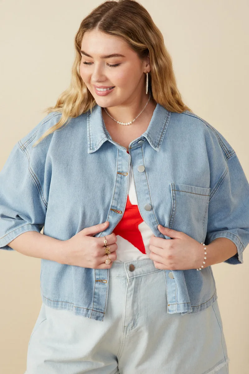 Frayed Hem Boxy Cropped Denim Chore Jacket Soft Touch Canvas Make