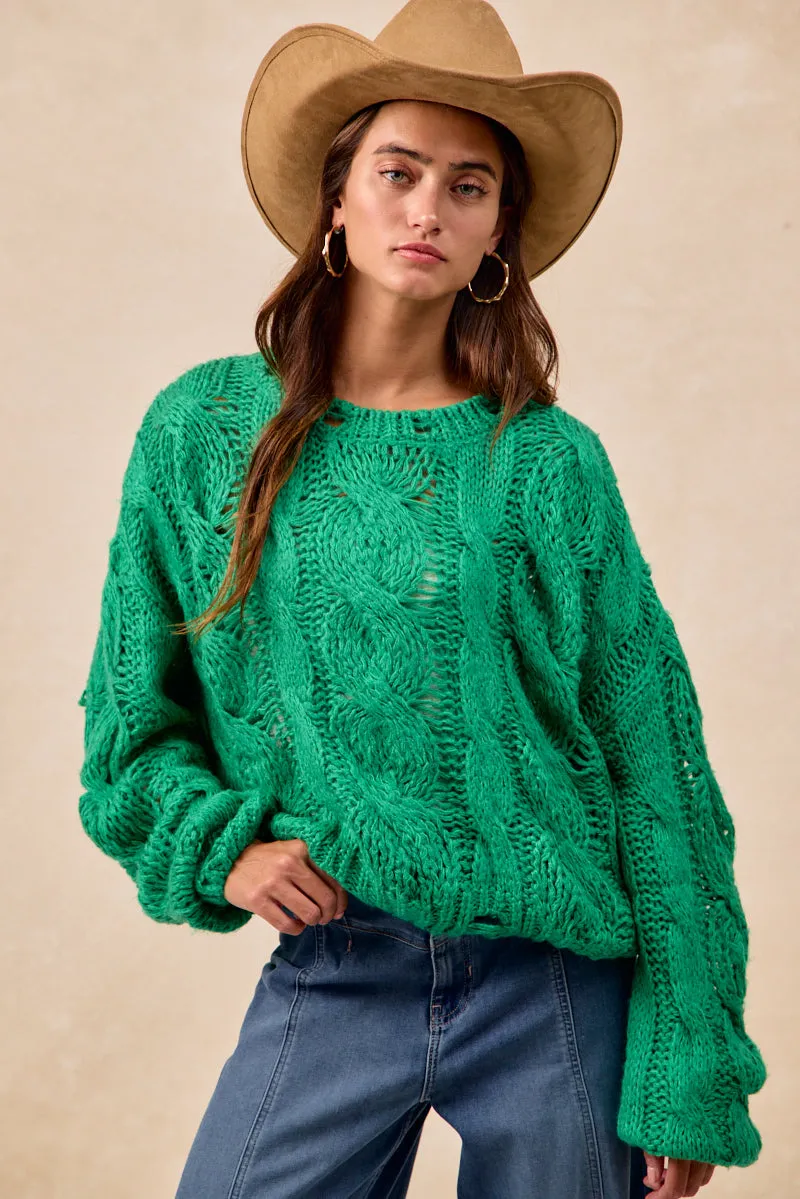 IT4815-01 | SEMI SHEER WEAVE CHUNKY CABLE KNITTING SWEATER TOP Go Anywhere Wear Warm Layer Option