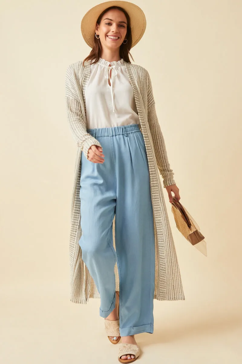 Textured Stripe Loose Knit Side Slit Duster Travel Comfort Cold Days