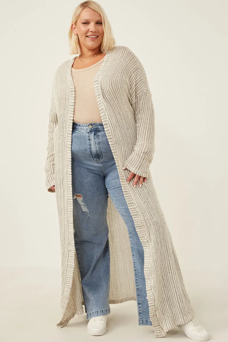Textured Stripe Loose Knit Side Slit Duster Fall Outfit Day To Day
