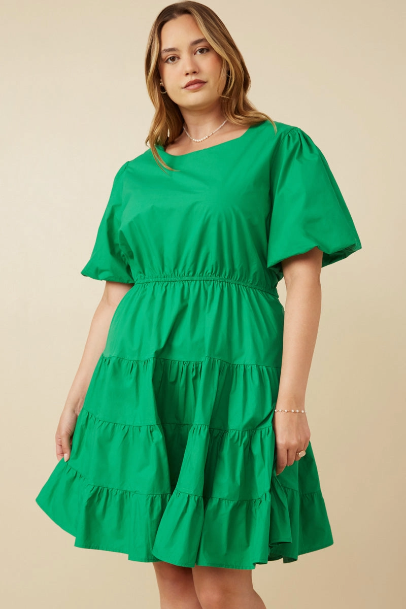 Bow Back Puff Sleeve Poplin Dress Street Look Fresh Style