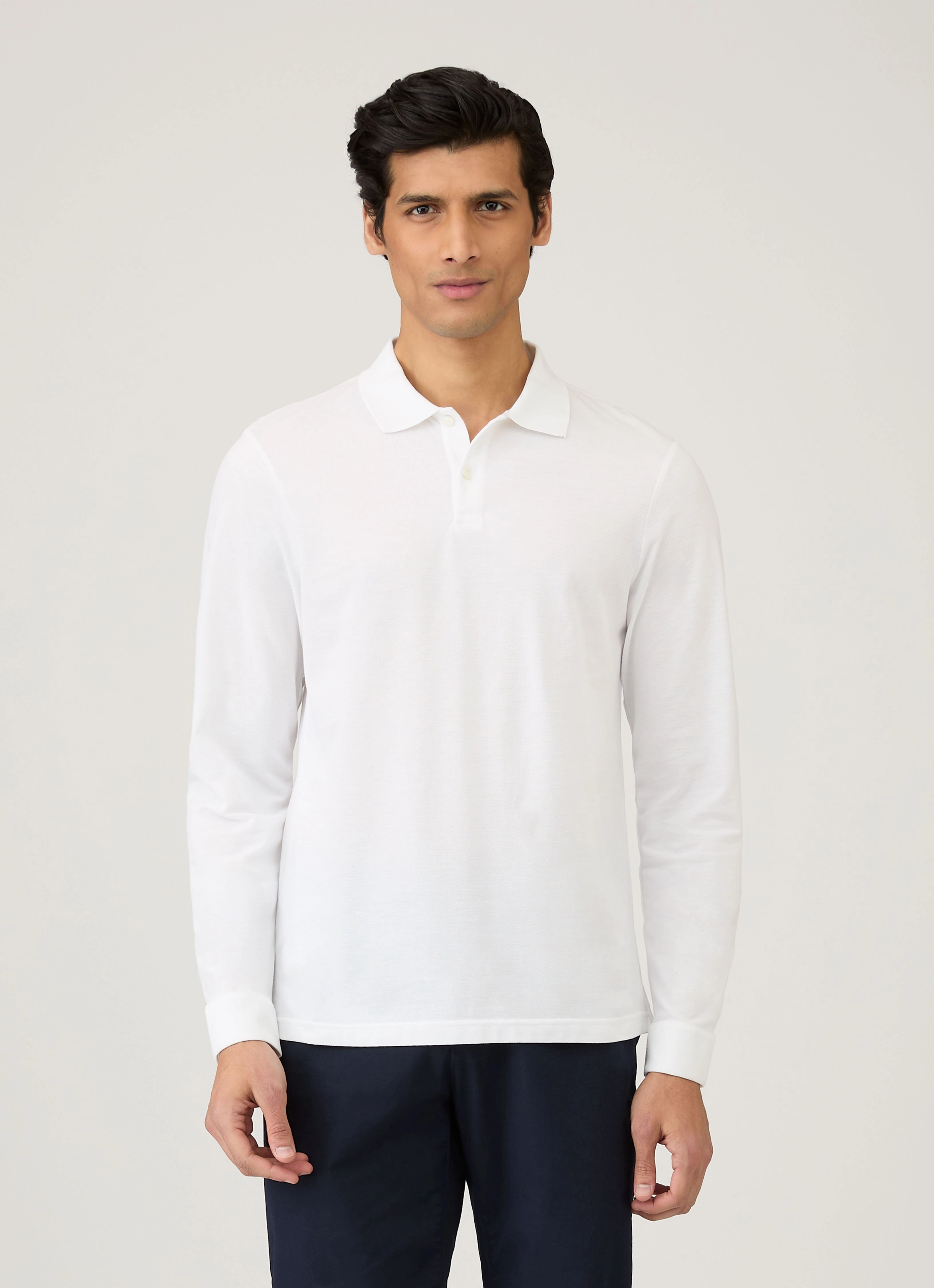 Minimal Gear Lounge Men's Long Sleeve Piqu?? Polo Shirt in White