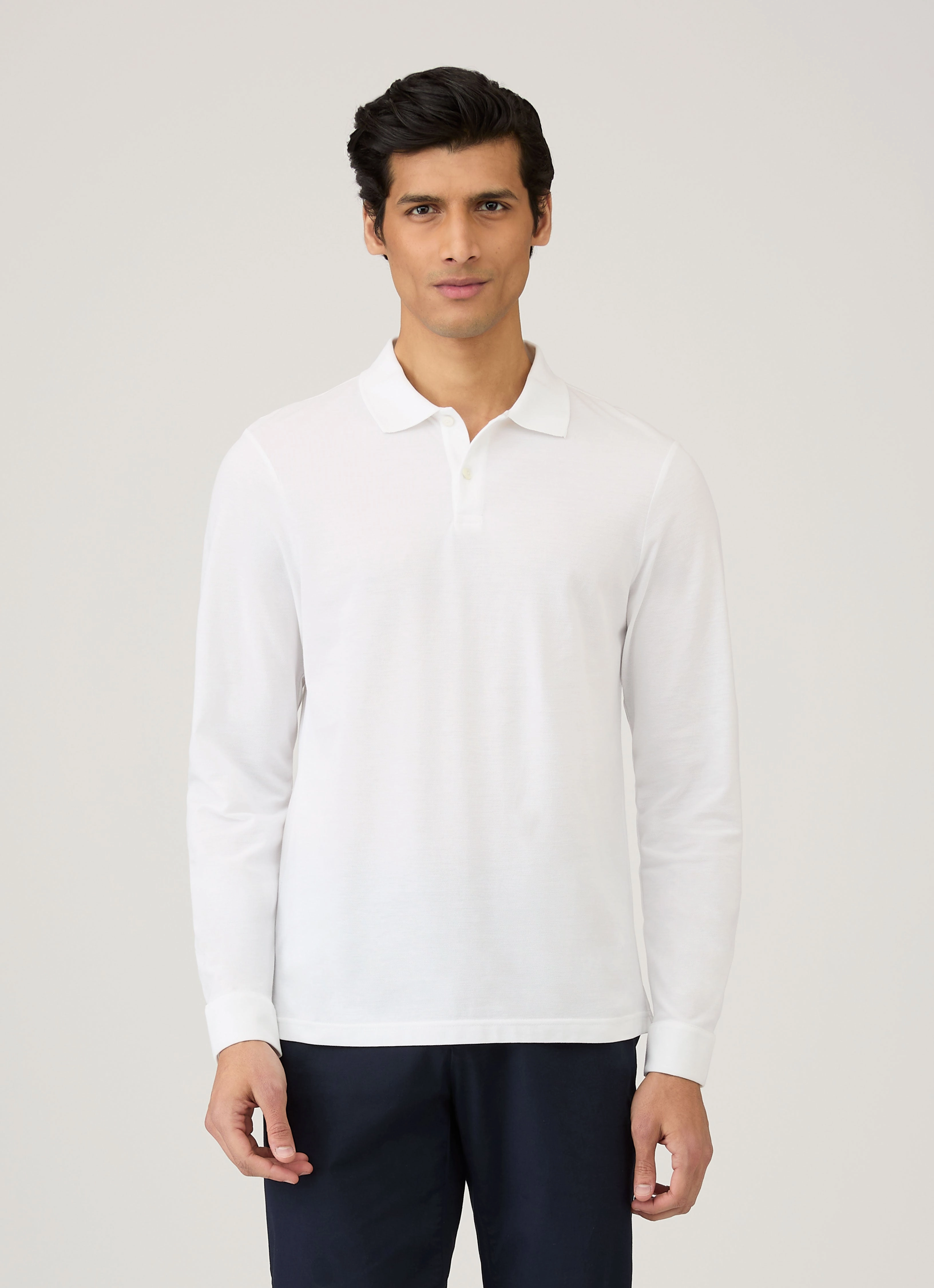 Minimal Gear Lounge Men's Long Sleeve Piqu?? Polo Shirt in White