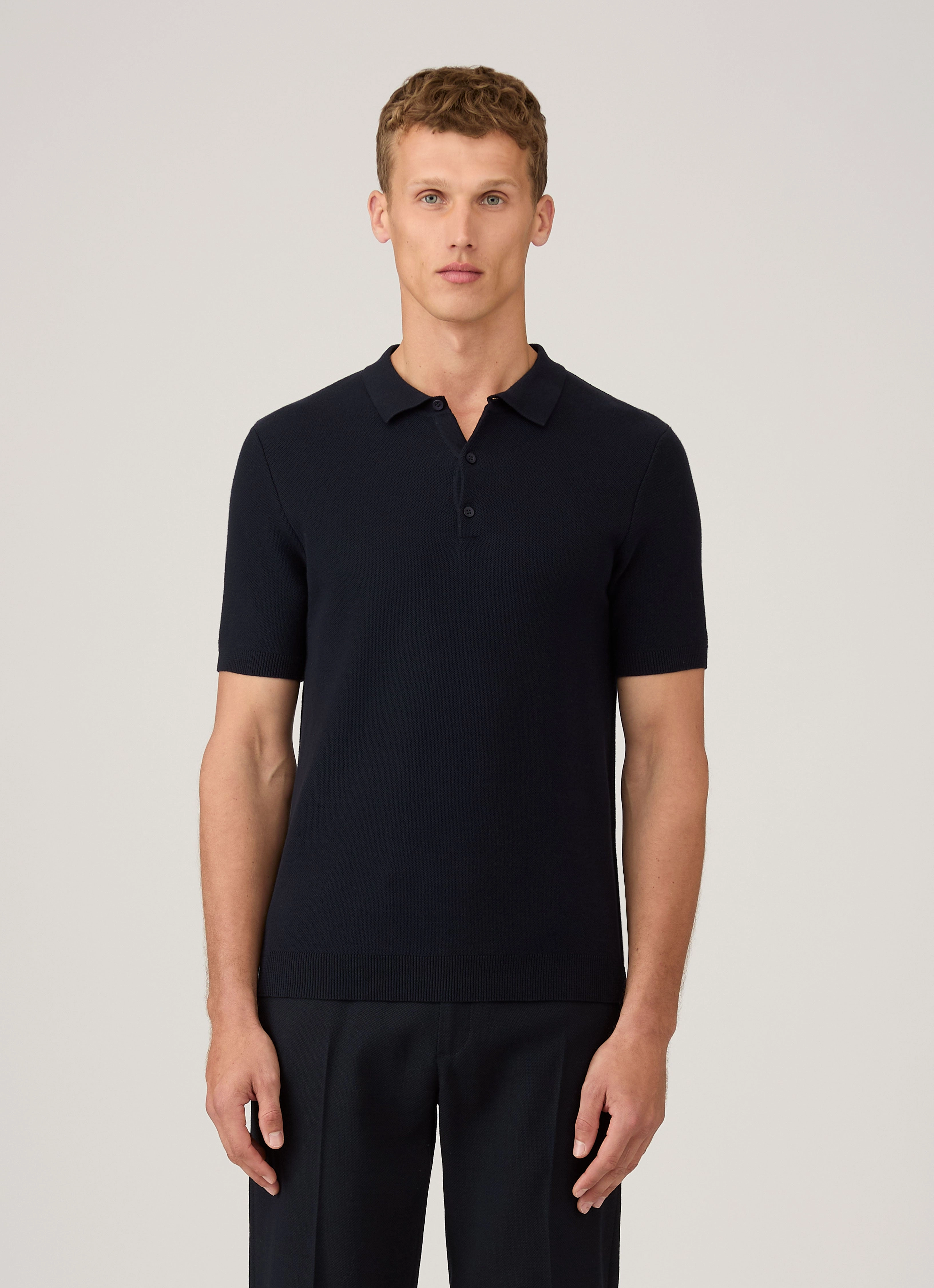 Minimal Outfit Casual Men's Knit Polo Shirt in Navy