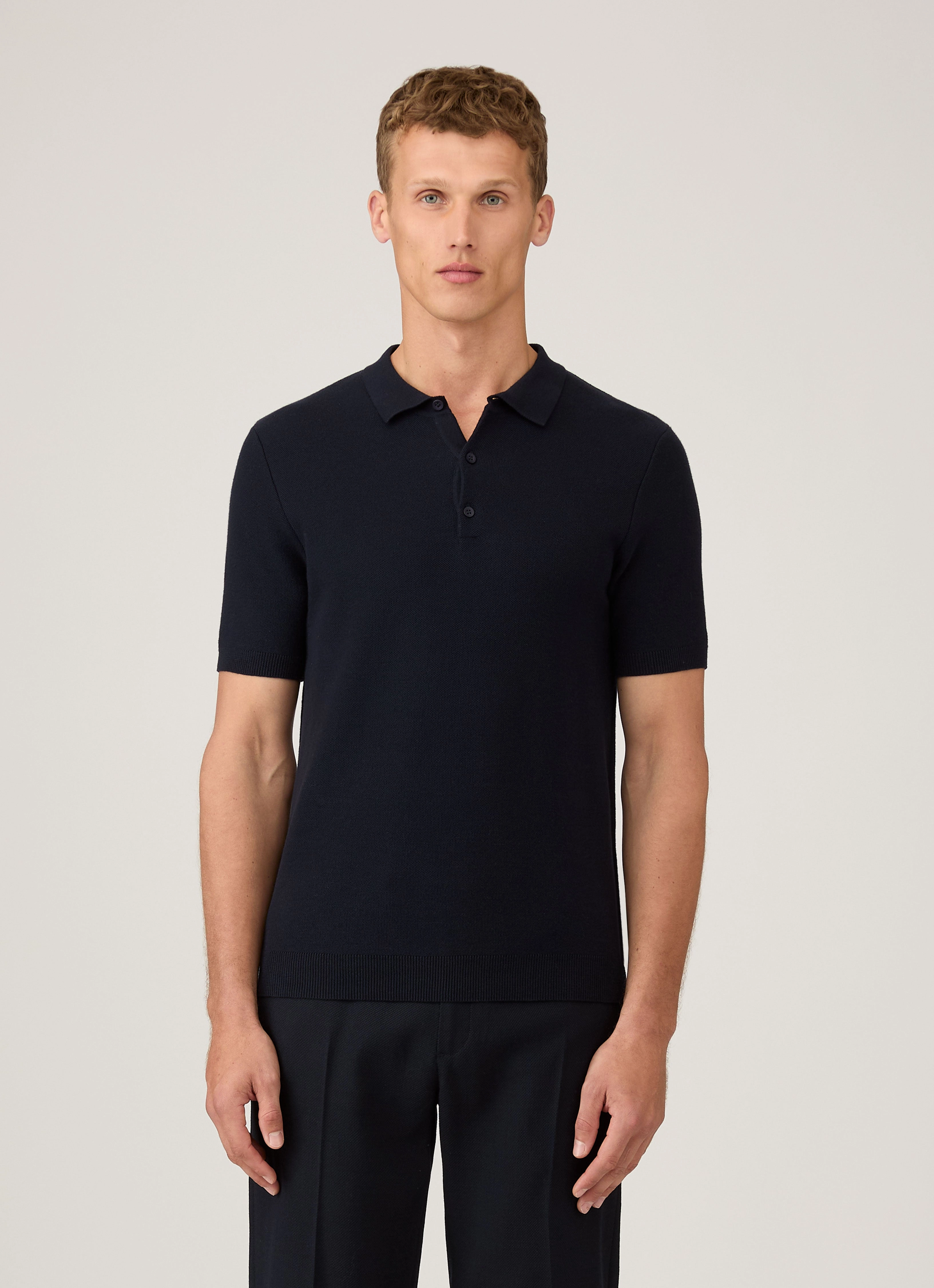 Minimal Outfit Casual Men's Knit Polo Shirt in Navy