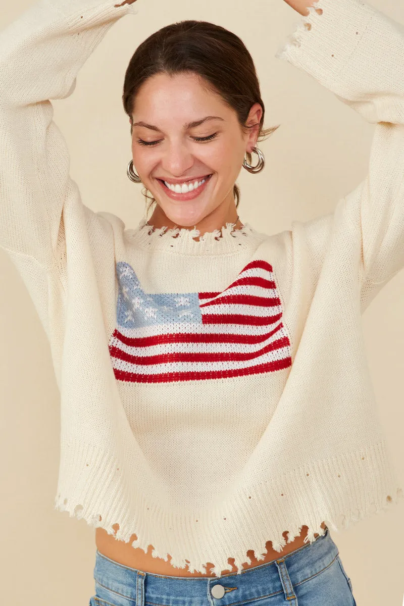 Wind Shield Womens Distressed Old Glory Graphic Sweater