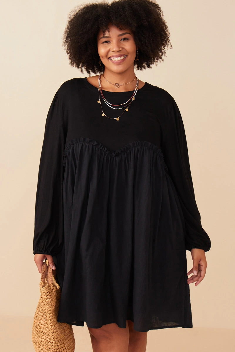 Mesh-Detail Womens Mix Media Ruffled Sweet Heart Line Dress