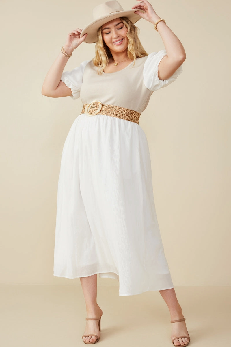 Mix Media Ribbed Knit Bodice Dress Romantic Mood Countryside-Style