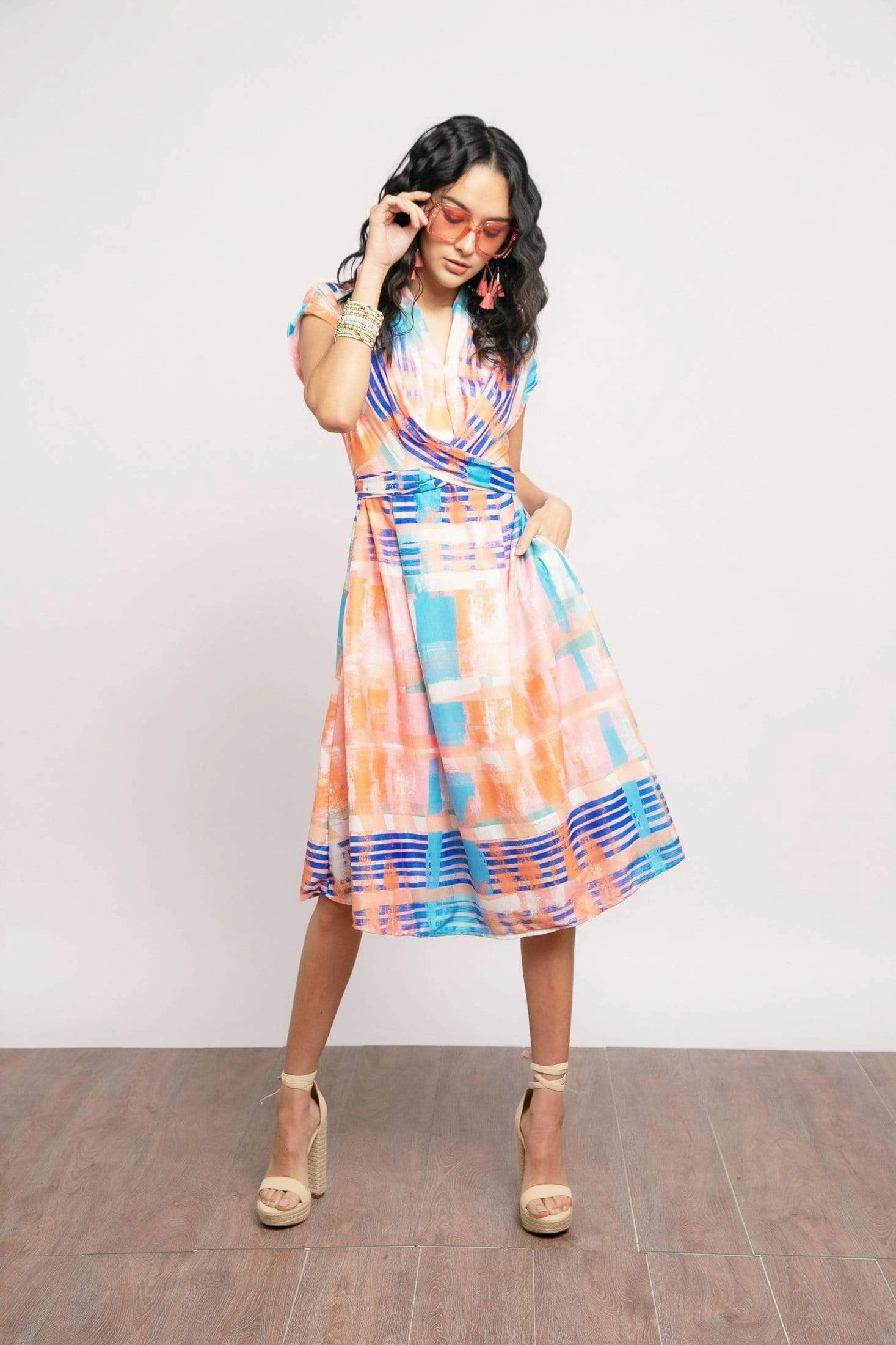 Mock neck Poppy Knit  Dress - Sorbet Plaid