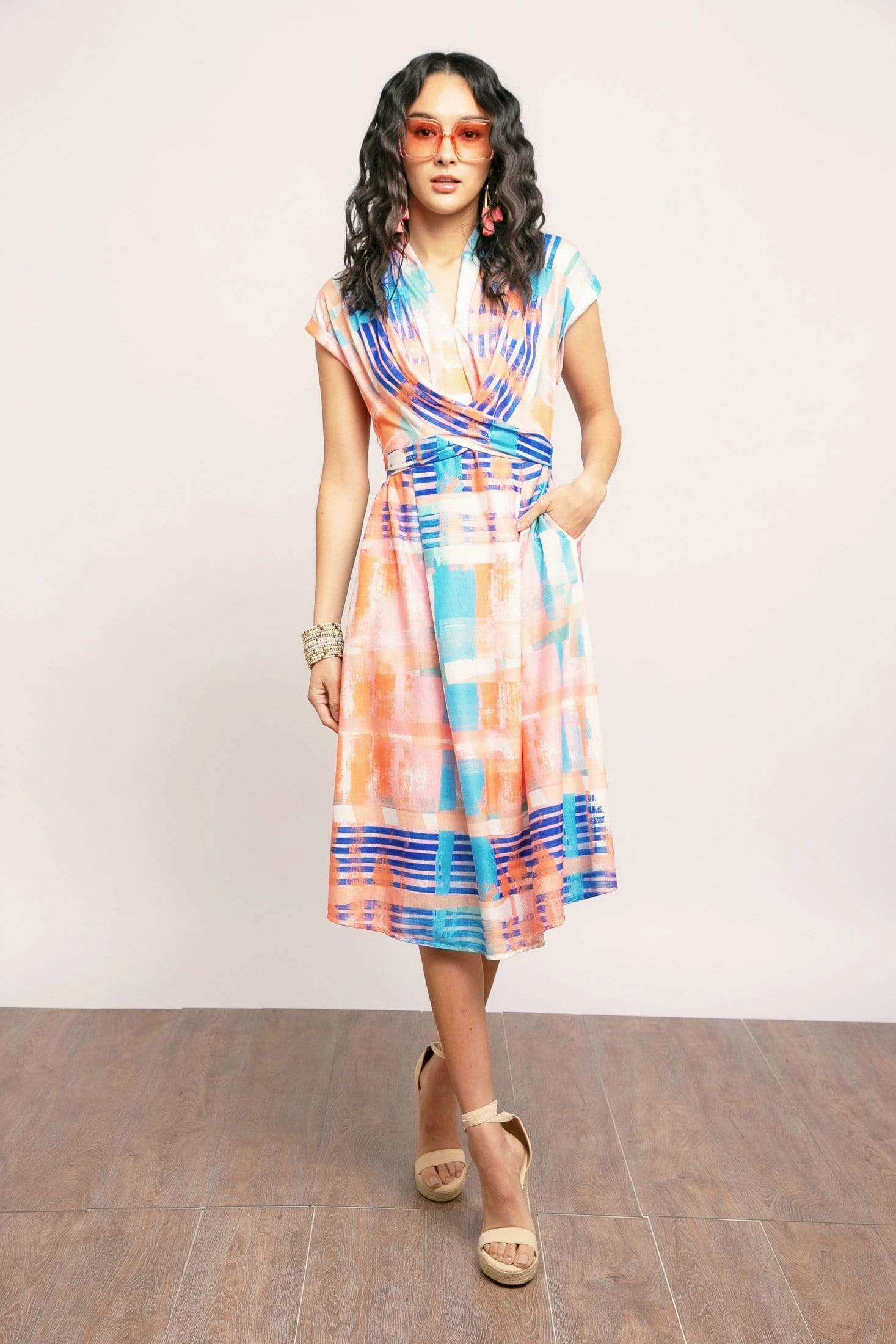 Mock neck Poppy Knit  Dress - Sorbet Plaid