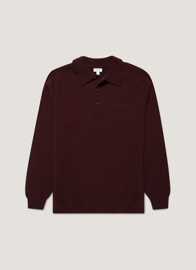 Comfortable sweater for lounging Men's Lambswool Polo Shirt in Bakelite Twist