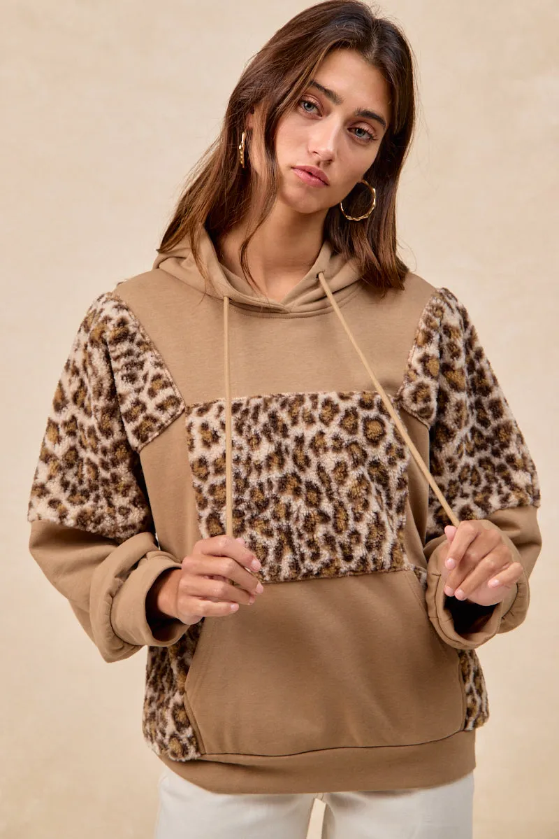 Functional Zip Detail IT4539K-01 | FRENCH TERRY MIX AND MATCH LEOPARD SWEATSHIRTS TOP