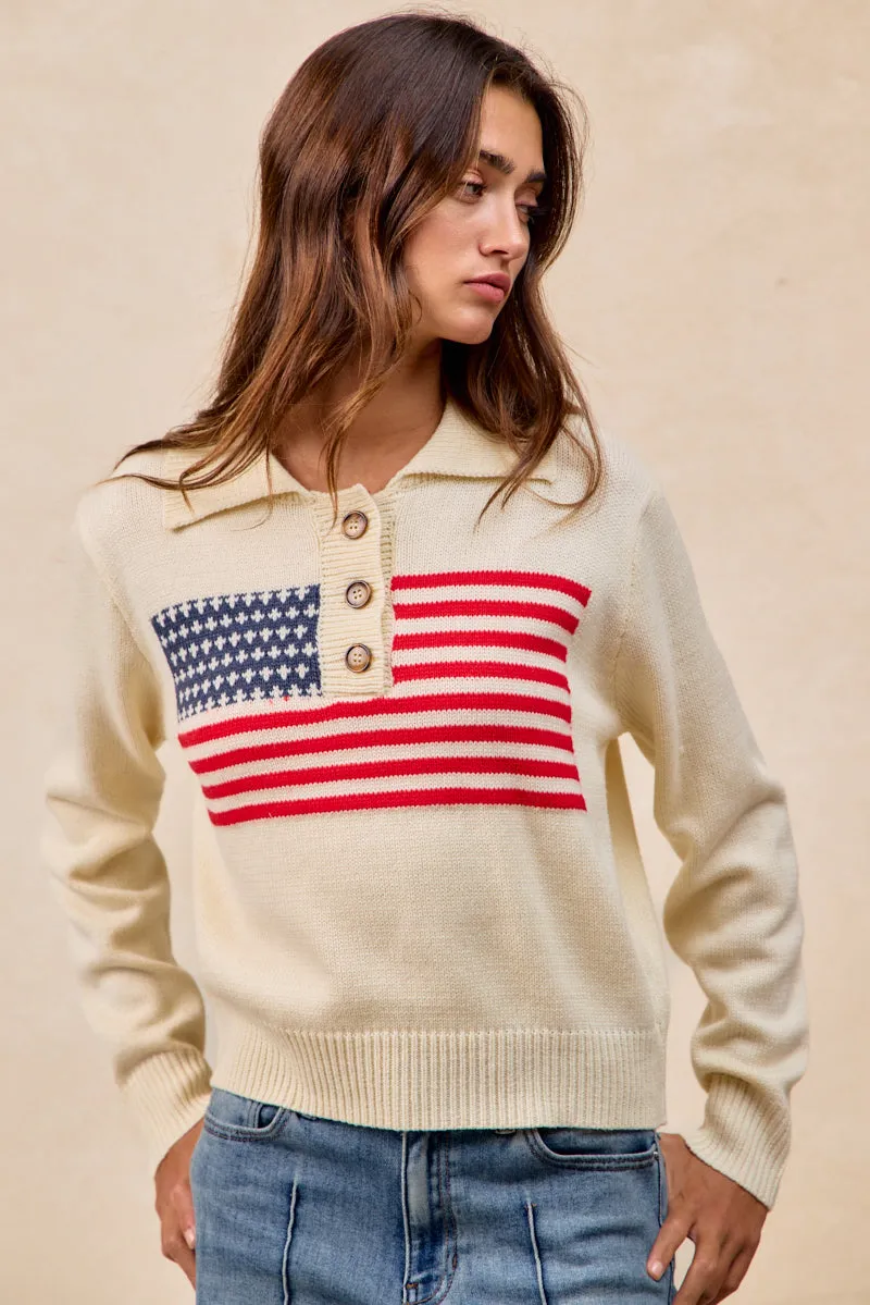 Sleek Look IT4814-01 | AMERICA FLAG ARTWORK SWEATER TOP